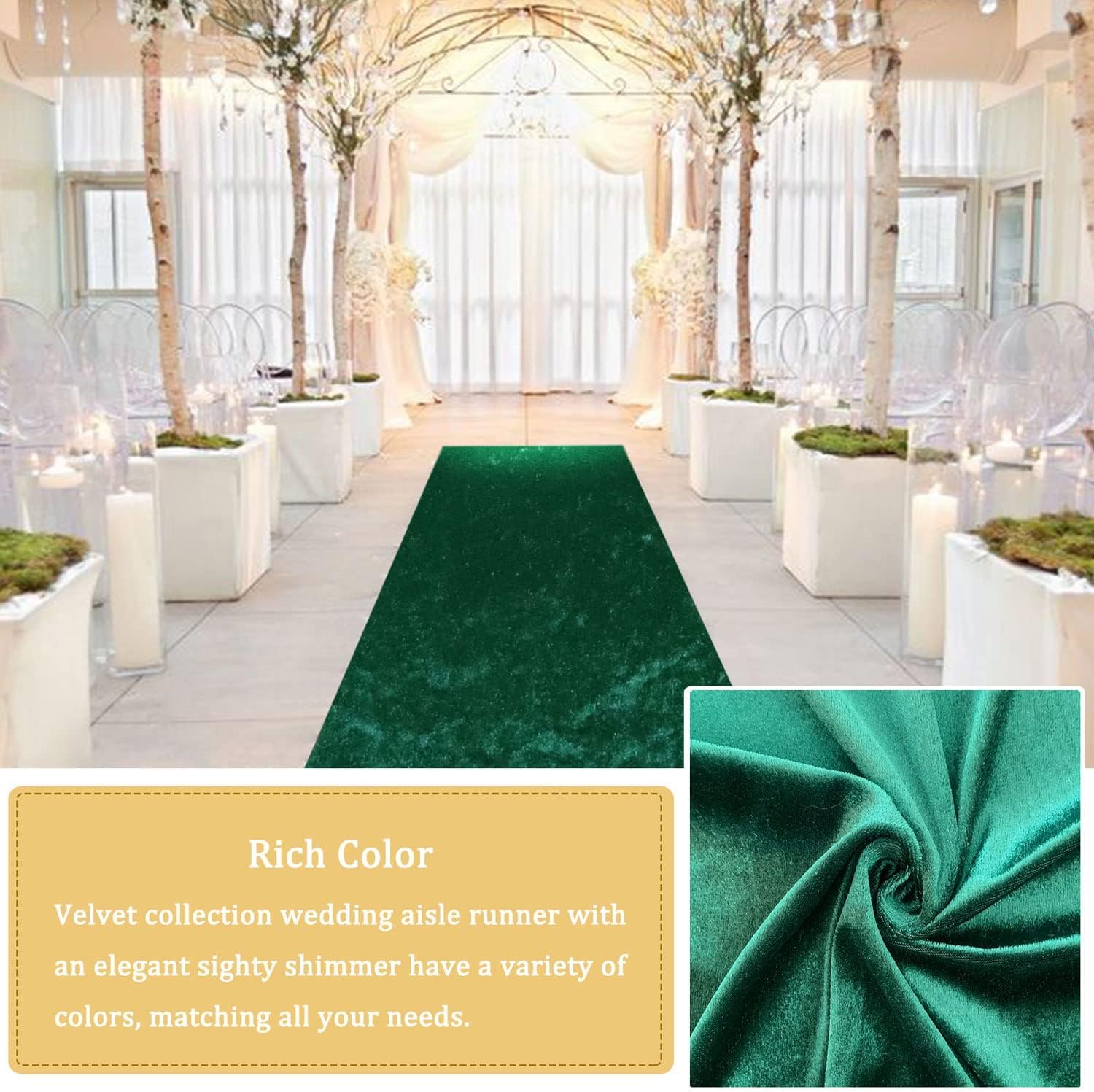 Emerald Green Velvet Aisle Runner 24in x 15ft