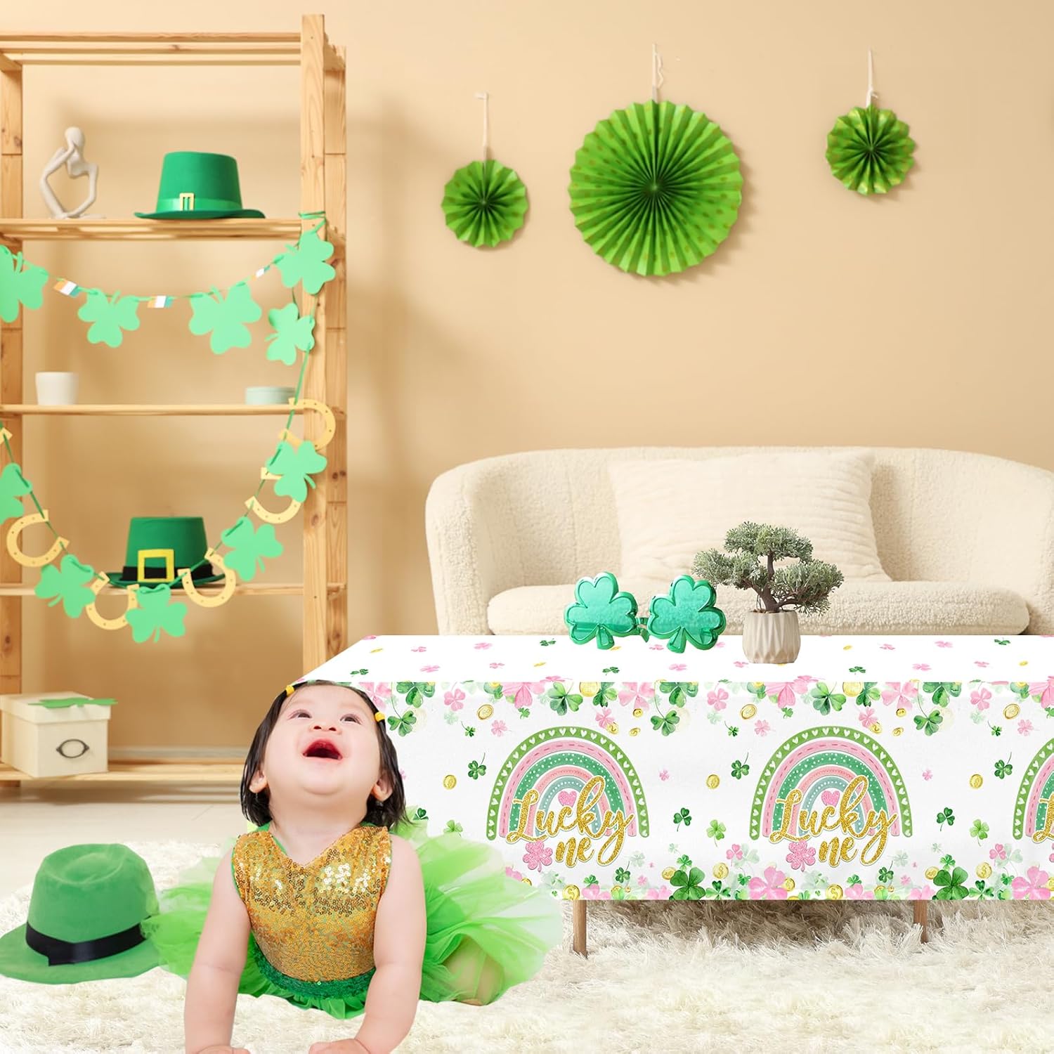 Lucky One St Patricks Day Tablecloth Set 3pcs for 1st Birthday
