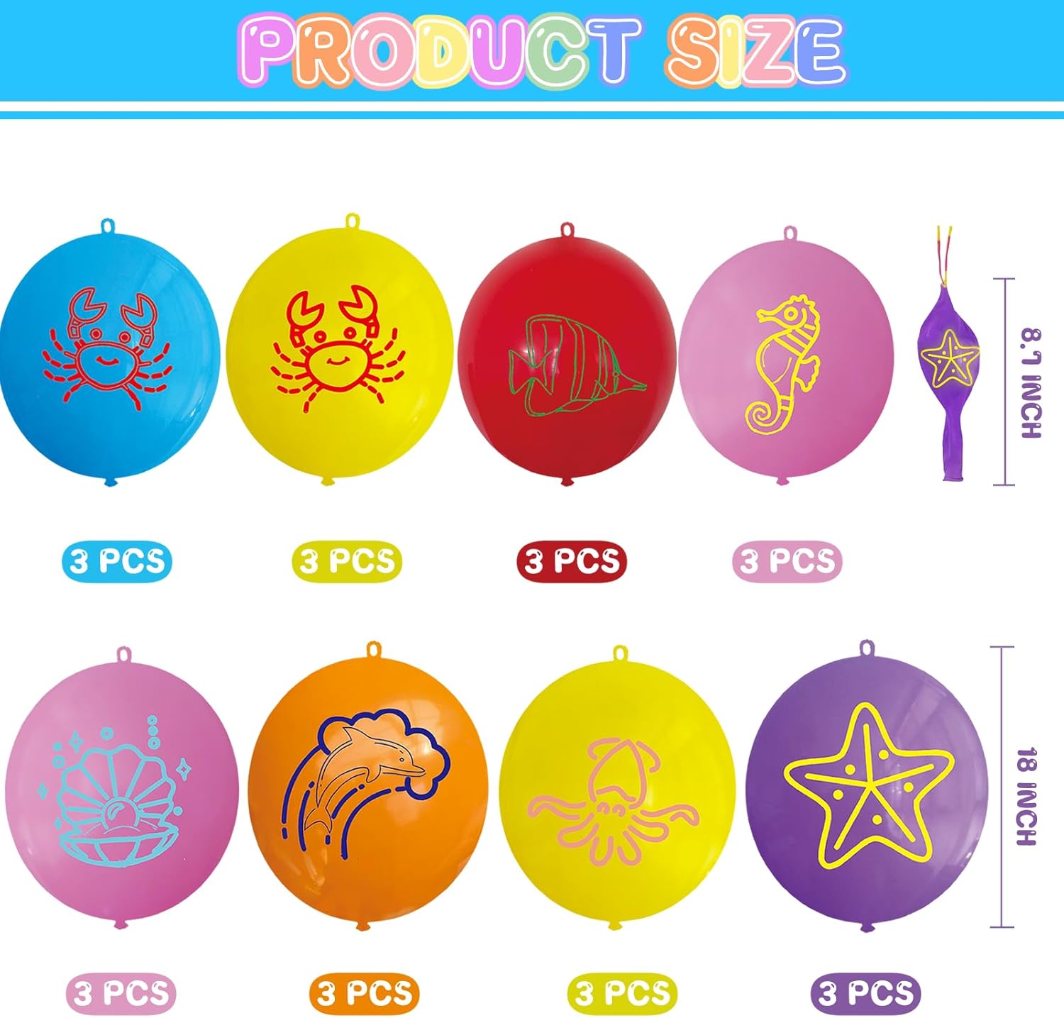 24 Pcs Sea Animals Punch Balloons Ocean Party Decorations