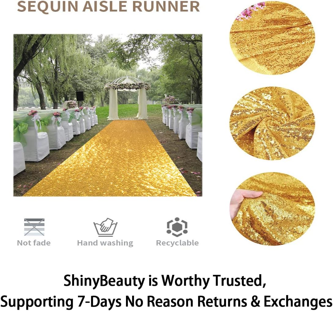 ShinyBeauty Gold Sequin Aisle Runner 2ft x 15ft
