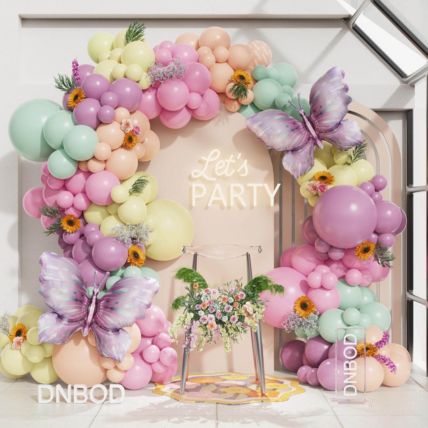 144Pcs Pastel Butterfly Balloon Arch Kit for Spring Decorations
