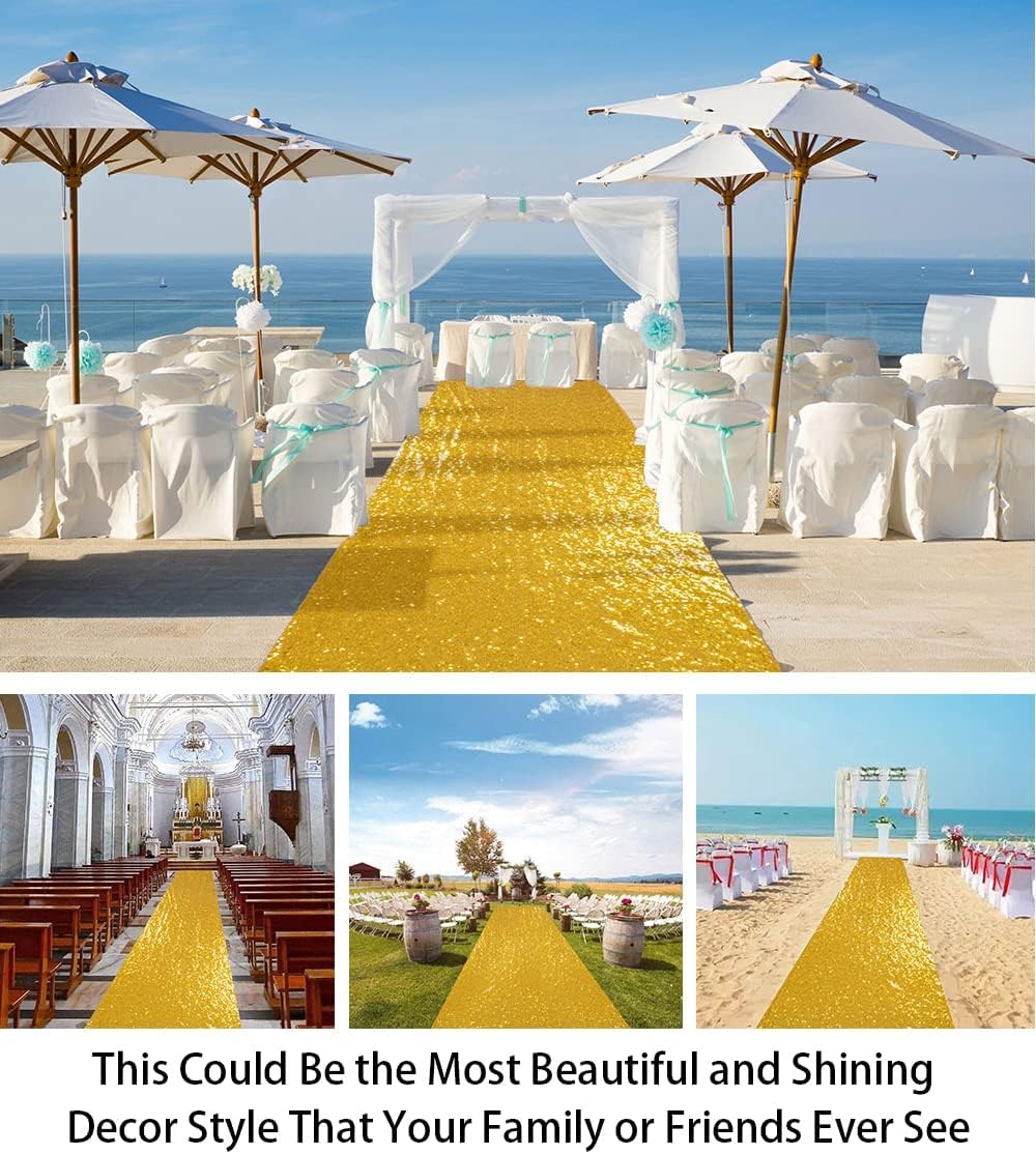 ShinyBeauty Gold Sequin Aisle Runner Wedding Decor 4FTx35FT