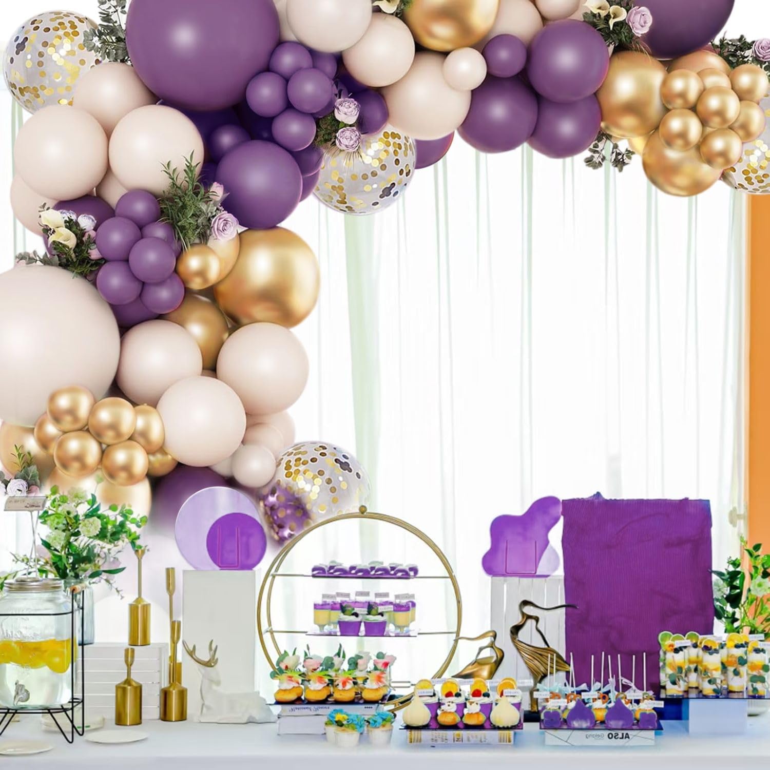 127pcs Purple Gold White Balloon Arch Kit for Decorations