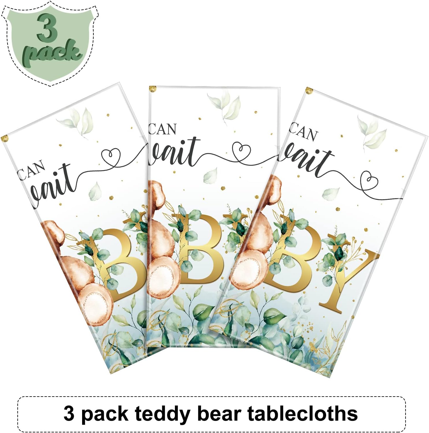 Tegeme Bear Baby Shower Tablecloth 54x108 Inch 3 Pack Green