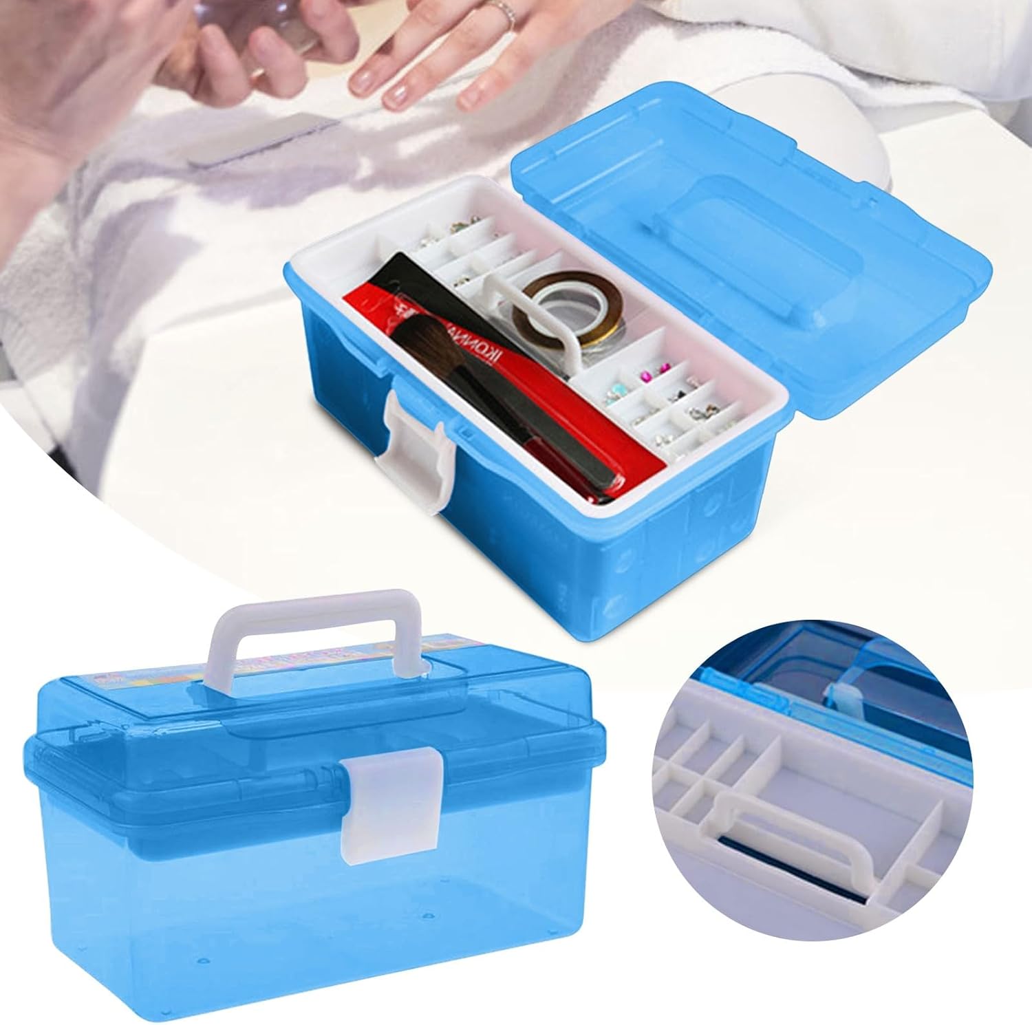 Plastic Storage Box with Removable Tray and Handle
