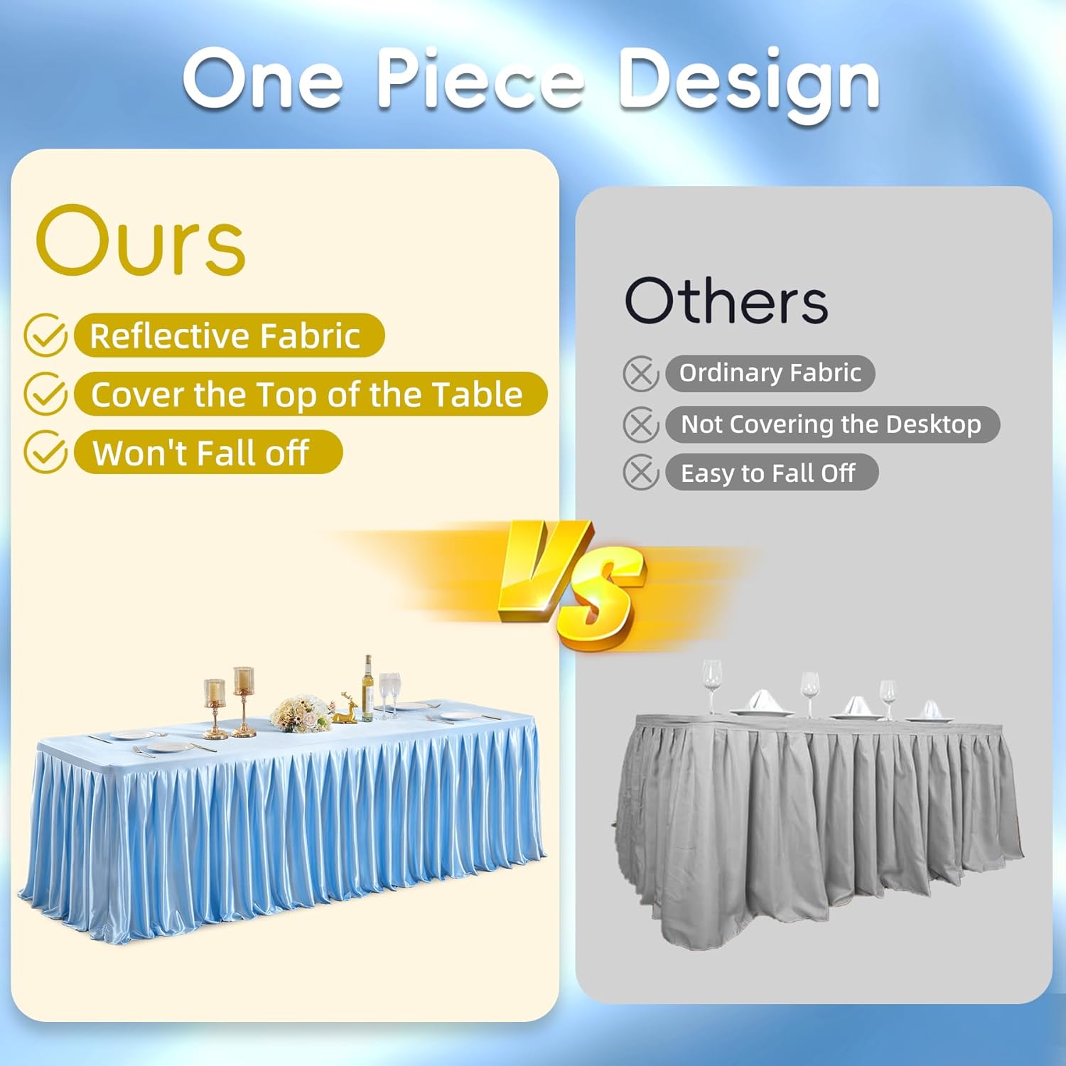 Glitter Blue Tablecloth 8ft Rectangle Table with Ruffles Skirt