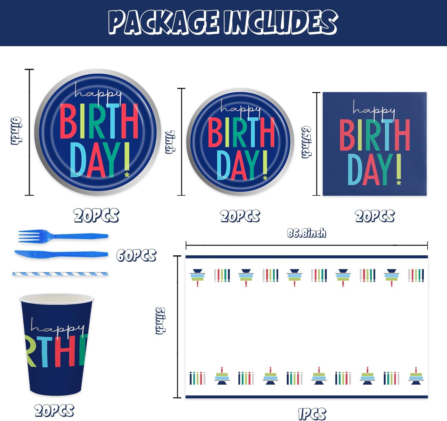 141Pcs Dark Blue Party Supplies for 20 Guests