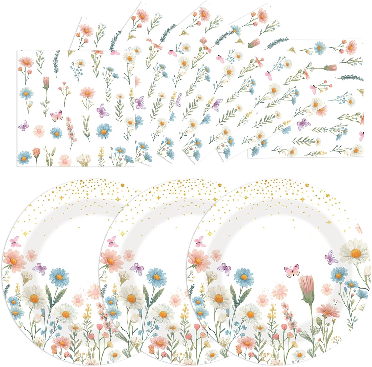 40PCS Floral Paper Plates and Napkins Party Set