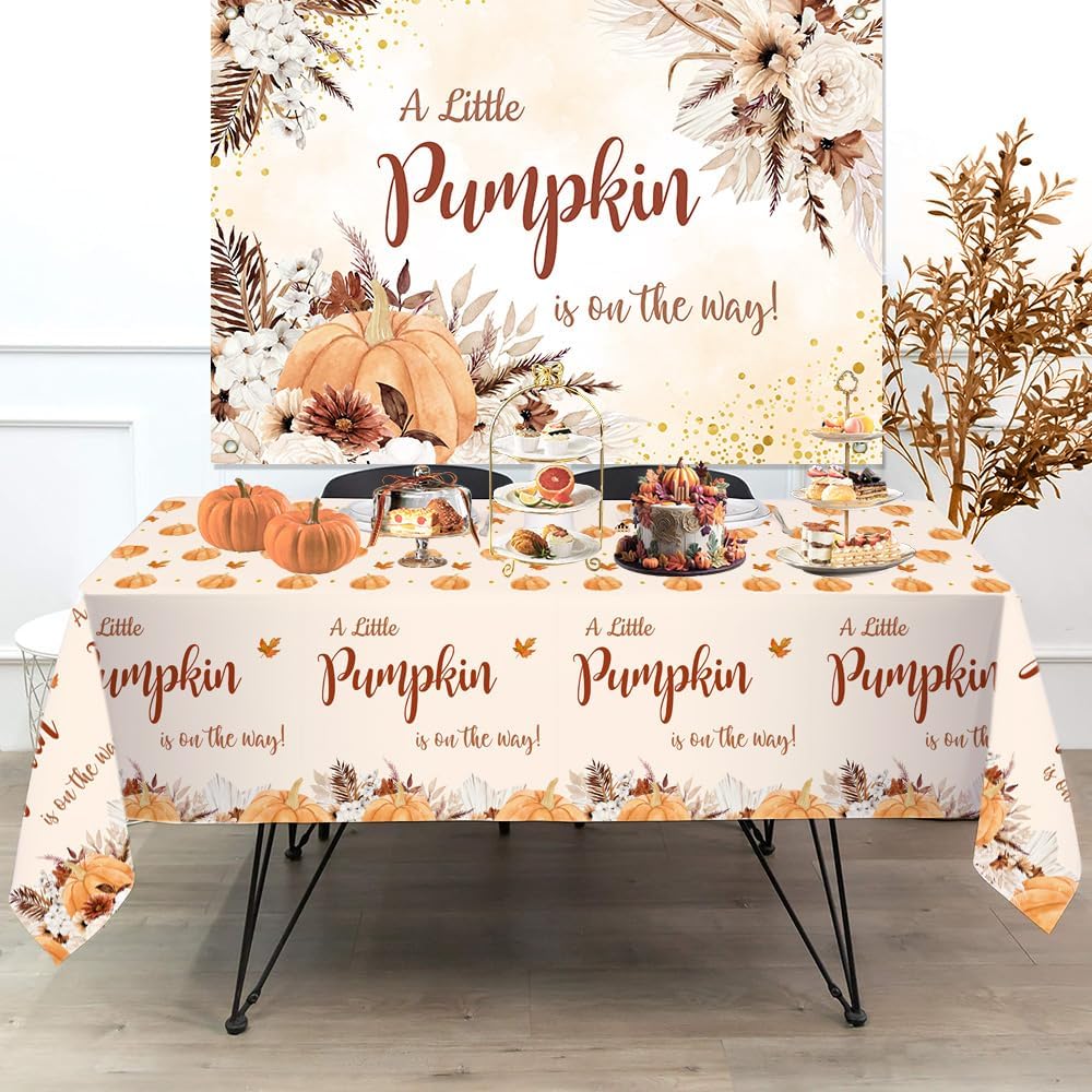 MEHOFOND Fall Boho Pumpkin Baby Shower Tablecloth - 3 Pack
