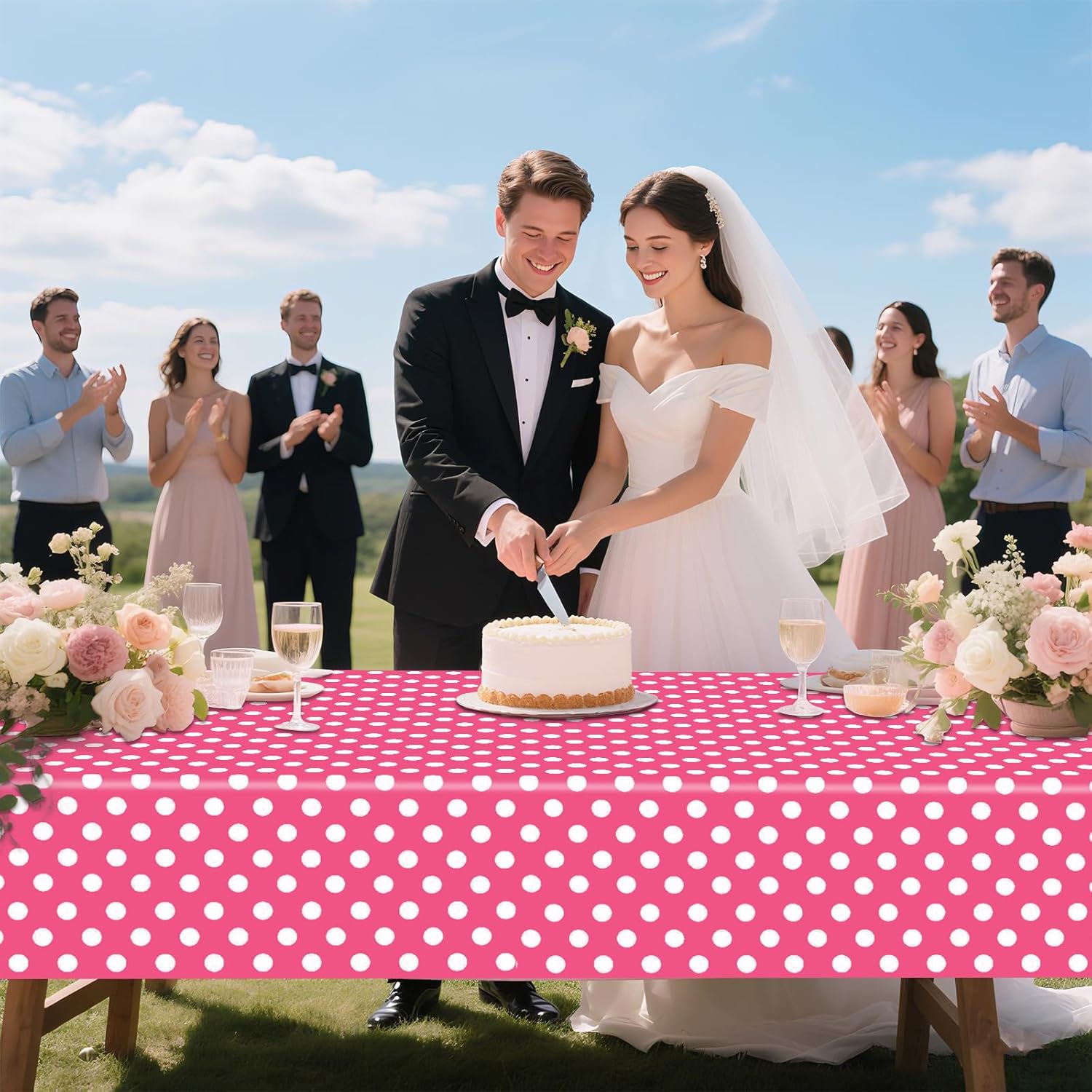 2 Pack Pink Polka Dot Tablecloth 54x108 Inches