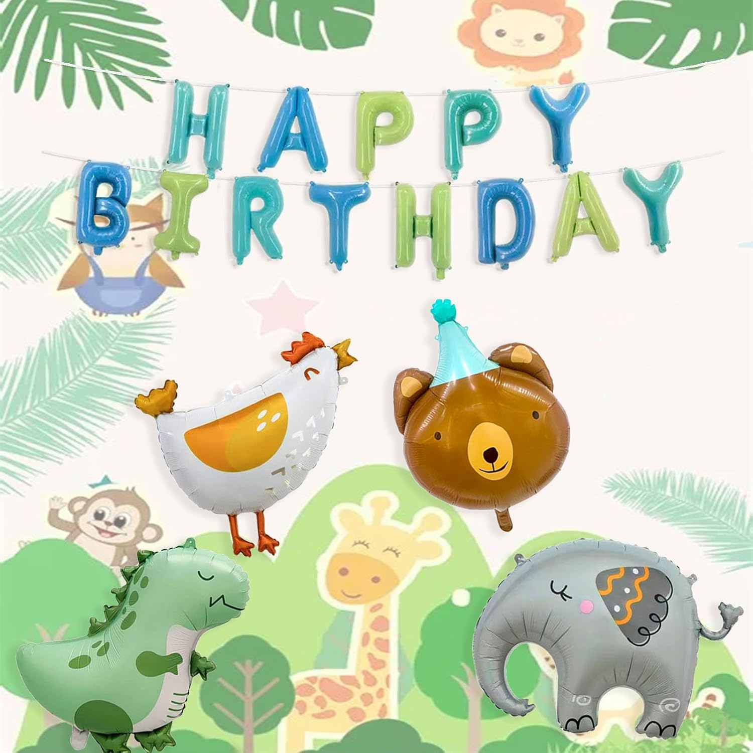 Cute Animal Birthday Balloon Set 17pcs Foil Balloons