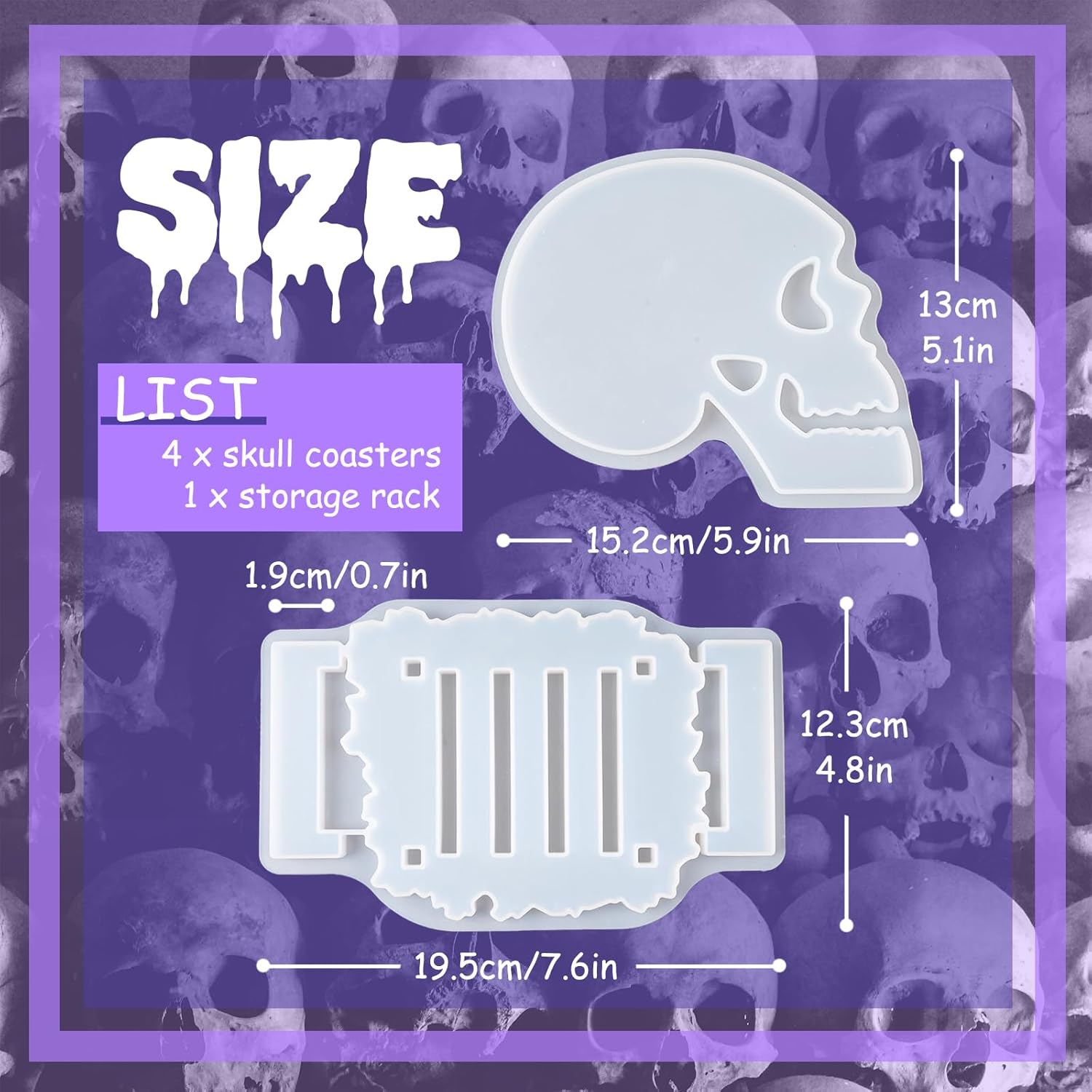Halloween Skull Silicone Mold Set 4pcs with Holder