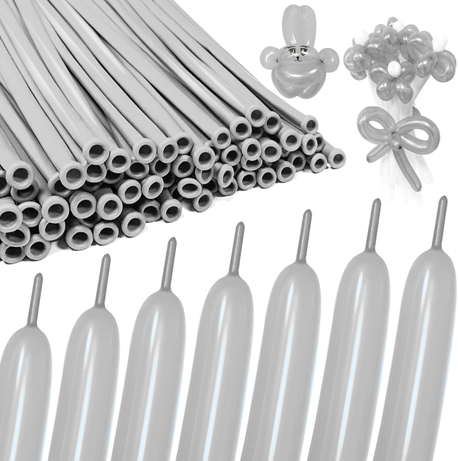 Silver Long Balloons 100pcs for Twisting Animals