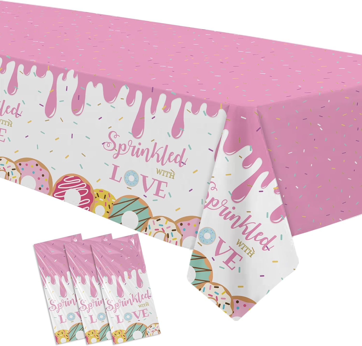 Pink Donut Tablecloth Set 3 Pack Baby Shower Decor