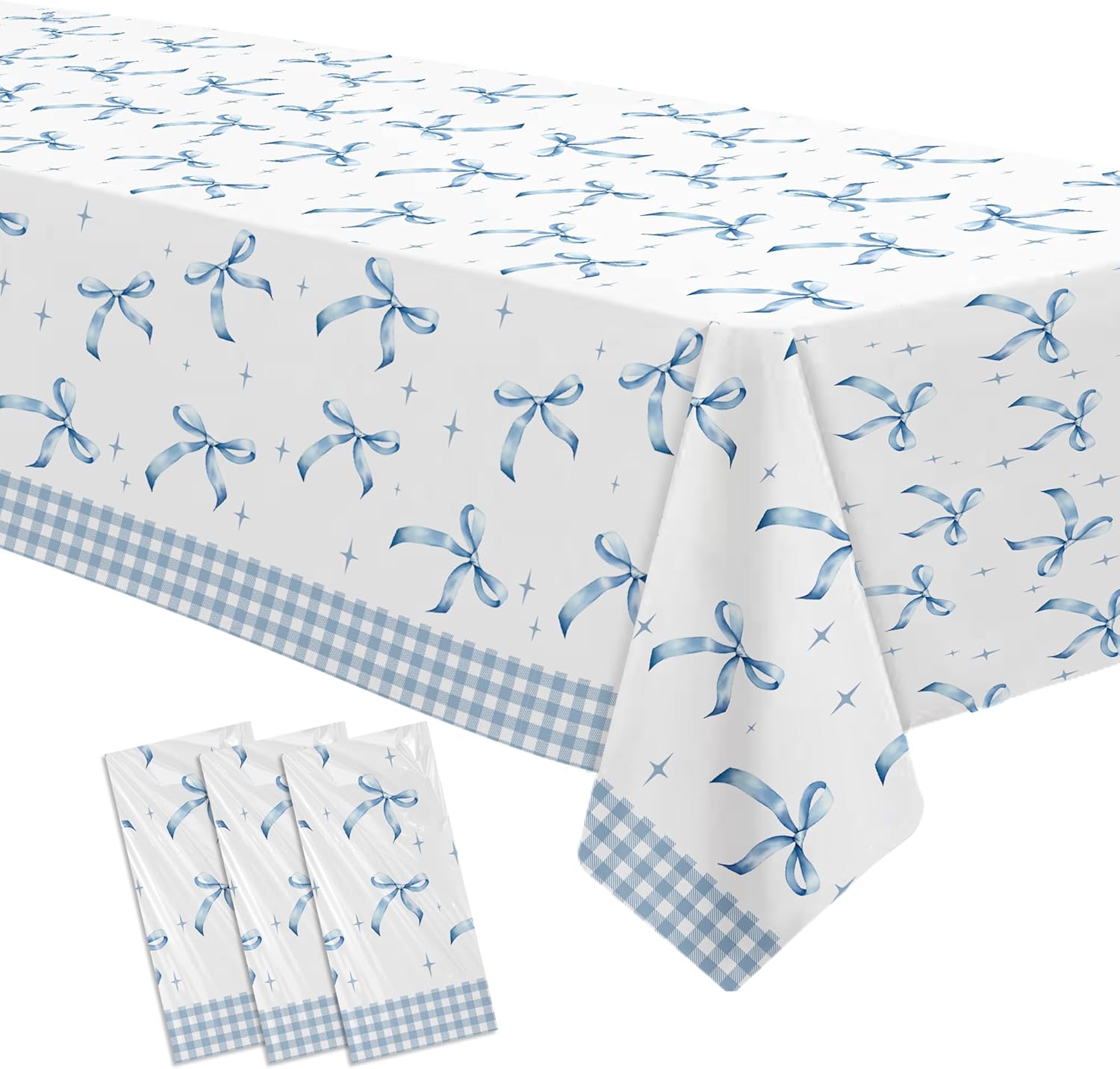 Blue Bow Party Tablecloth 3pcs for Birthday Baby Shower