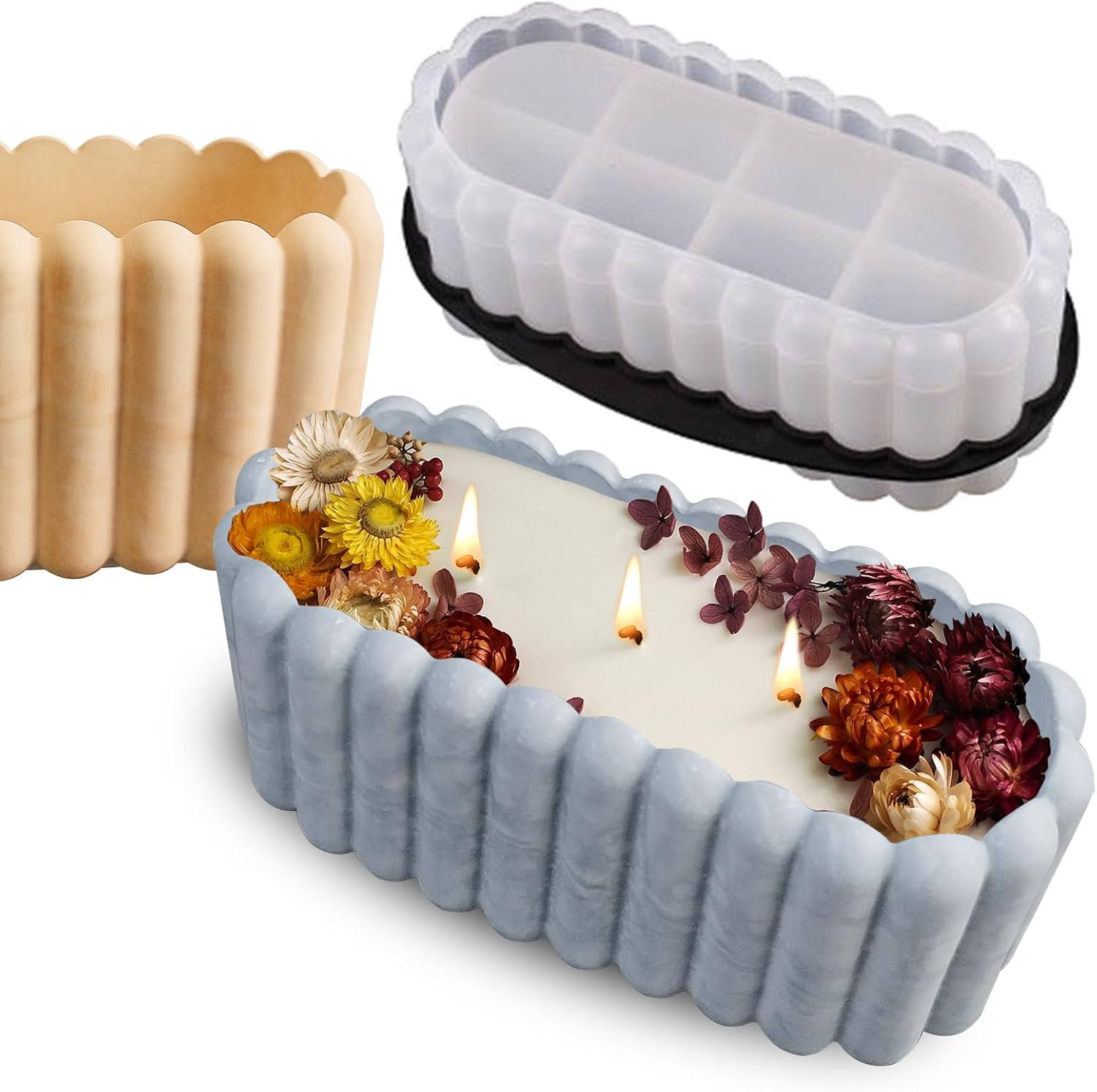 Wehous Resin Mold Oval Striped Candle Holder