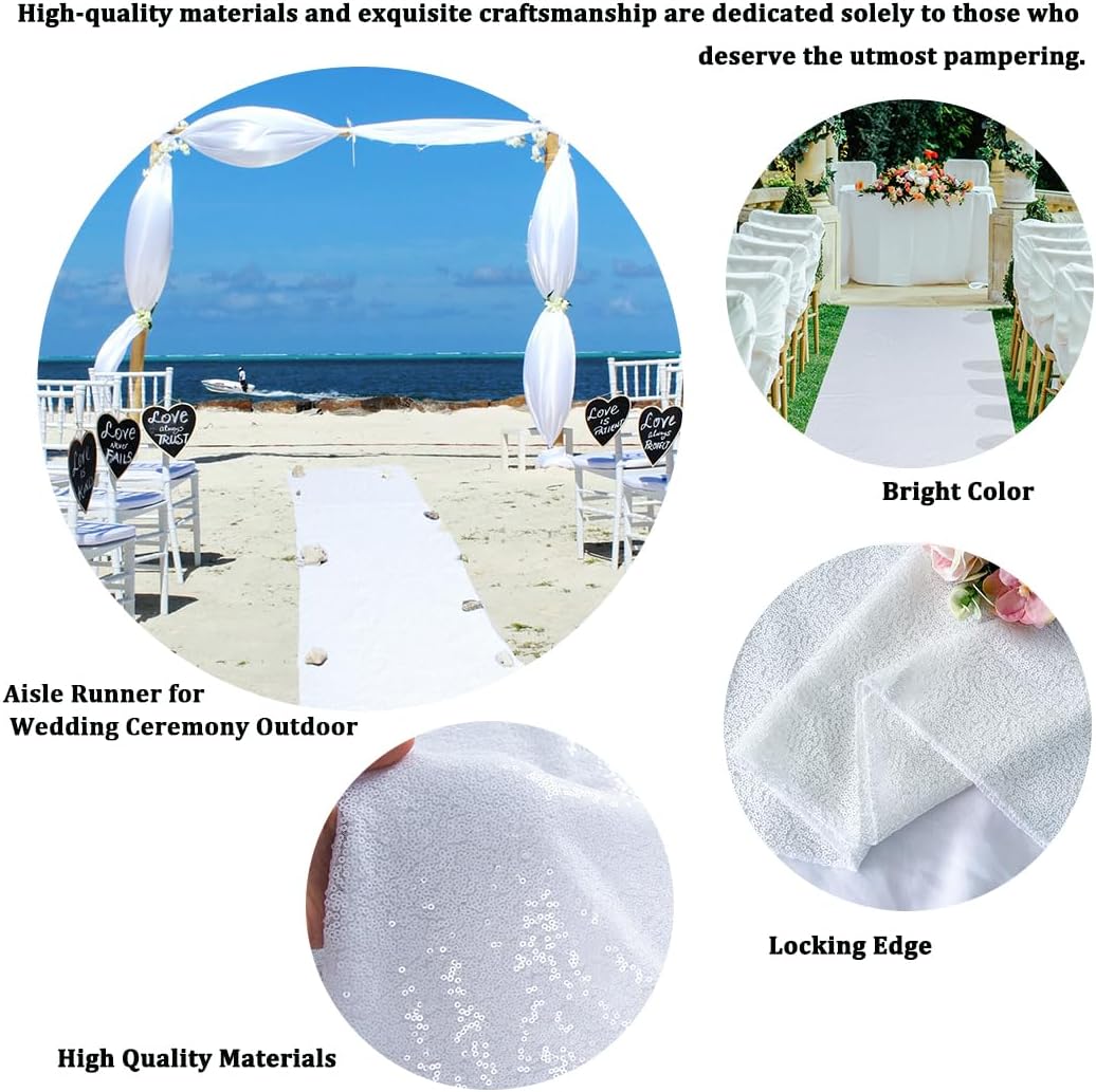 White Sequin Aisle Runner 3FTx15FT Wedding Carpet