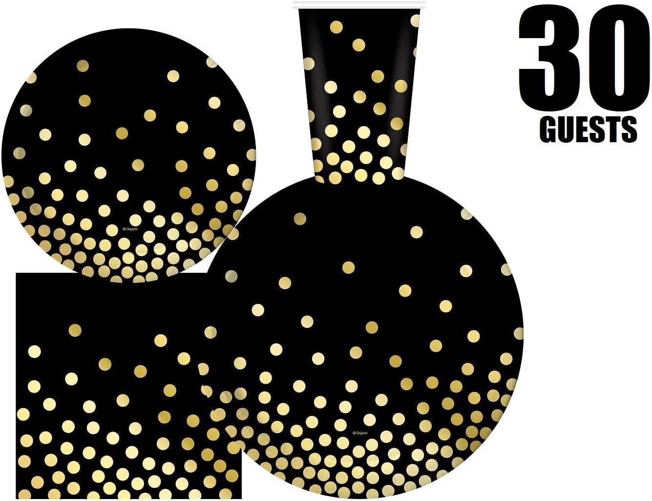 Oojami 30-Person Party Pack Black and Gold Supplies