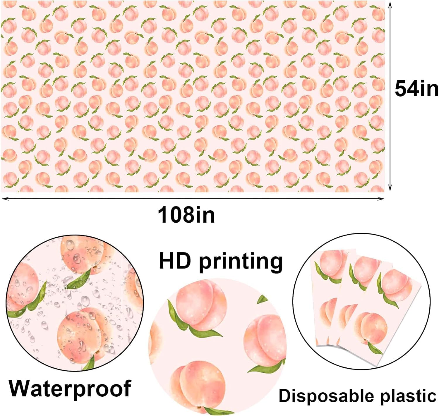 Peach Themed Disposable Plastic Tablecloth - Pack of 6