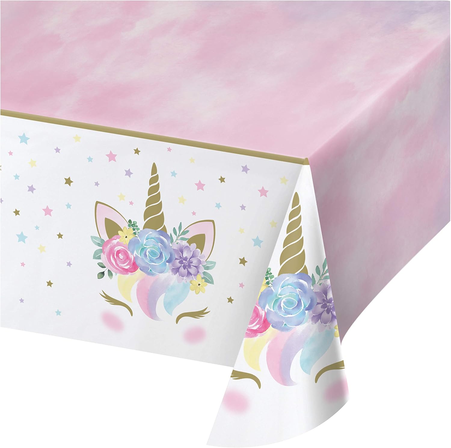 Creative Converting 343962 Unicorn Baby Shower Tablecloth 54x102