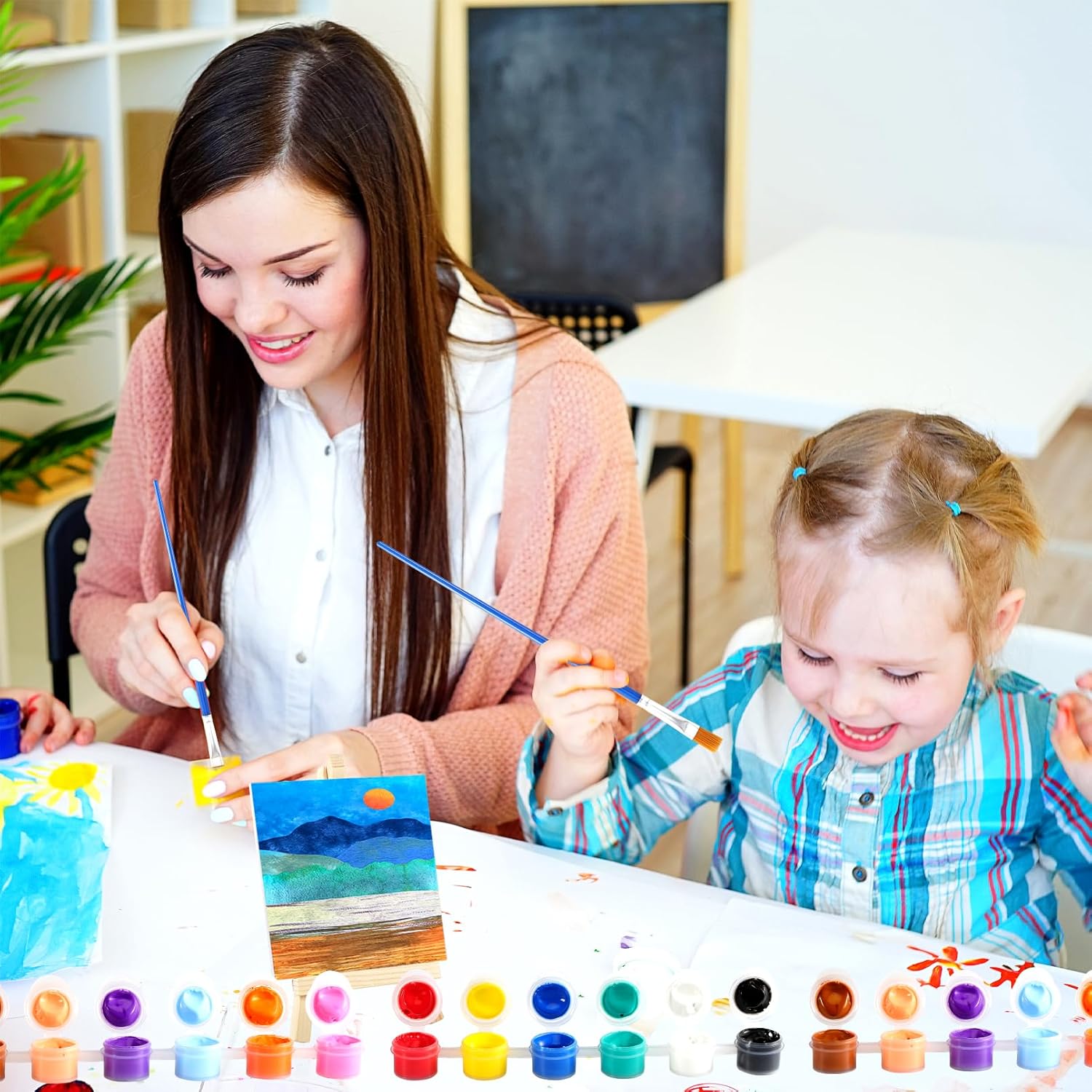 24 Pack Mini Canvas Boards and Easel Paint Set