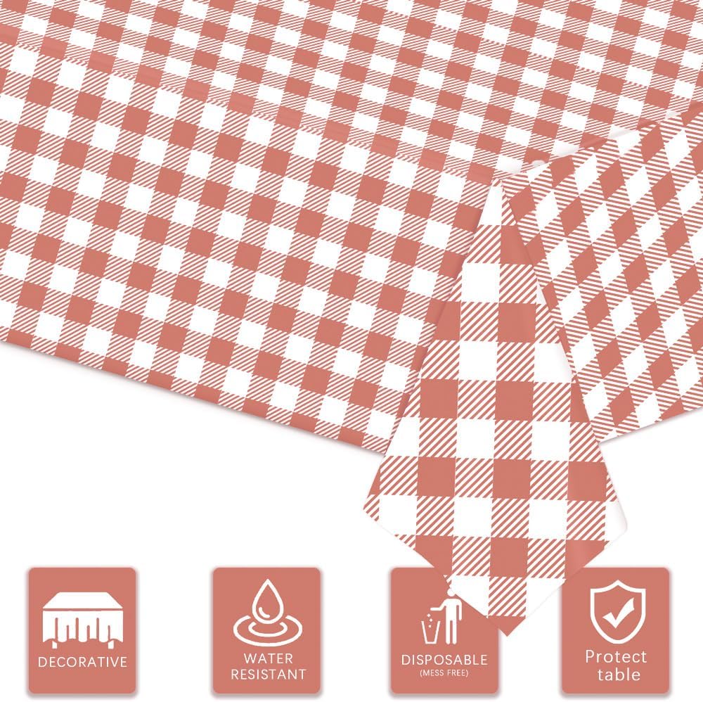 3 Pack Red and Pink Gingham Tablecloths for Parties