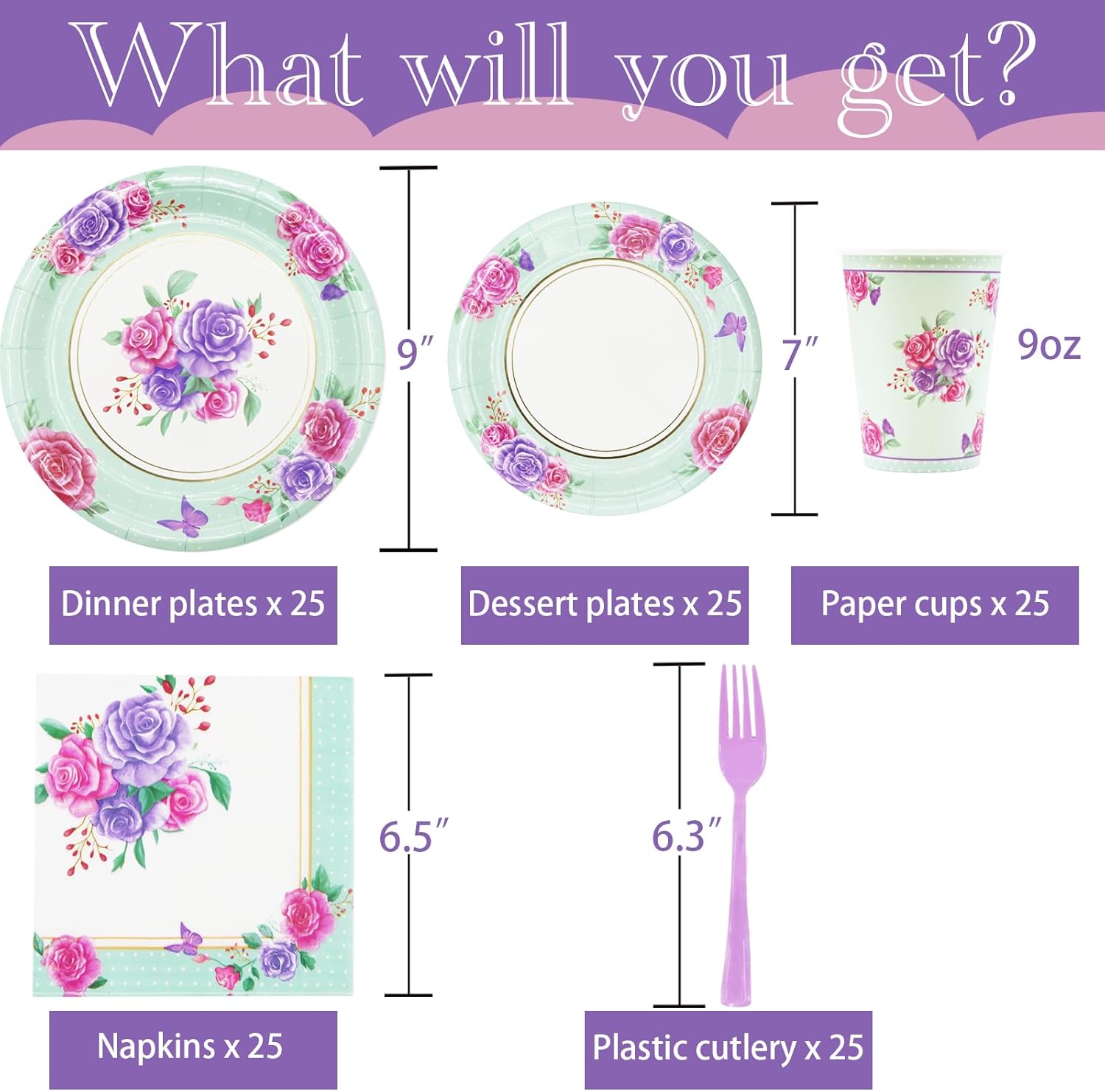 125 Piece Floral Party Supplies Set for 25 Guests