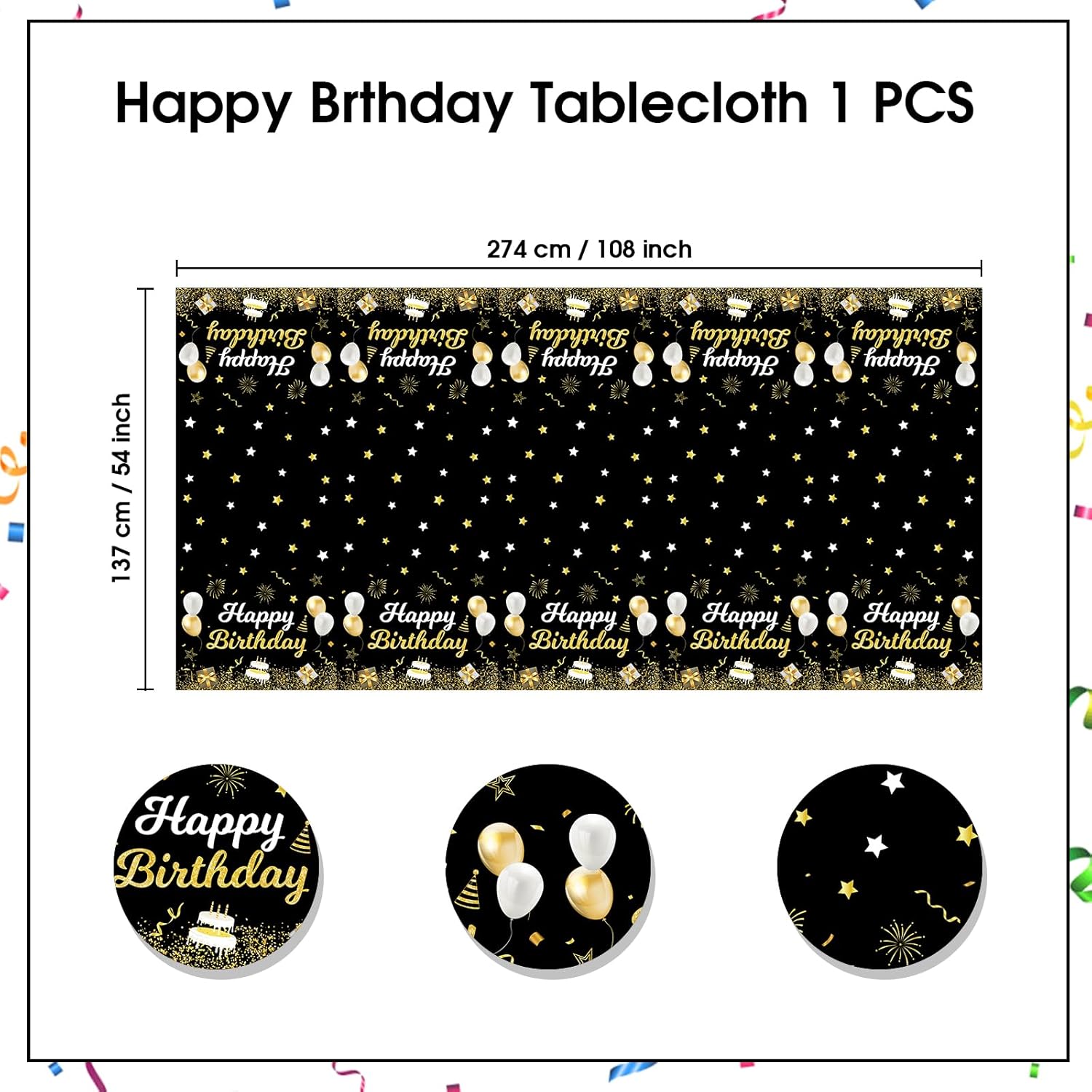 Happy Birthday Plastic Tablecloths 54x108 Inch