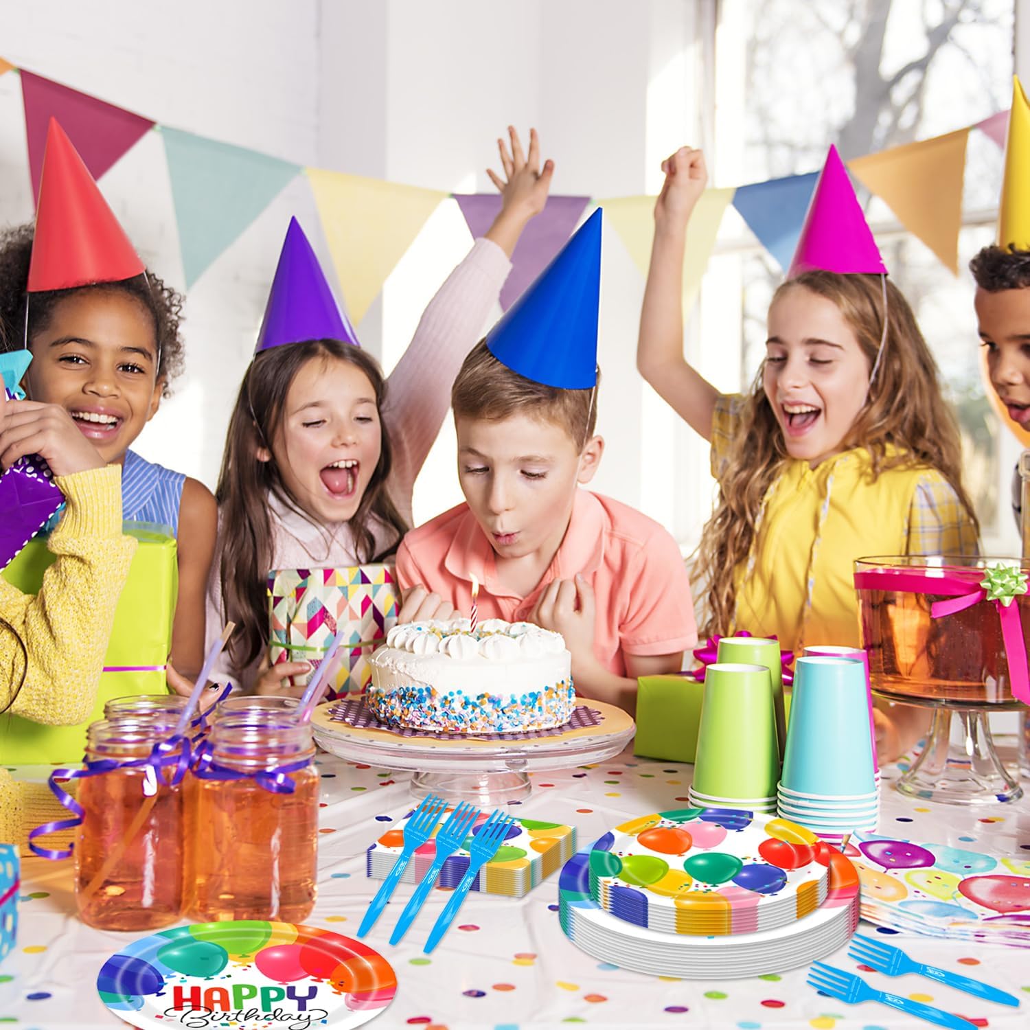 96Pcs Happy Birthday Party Tableware Set with Balloons