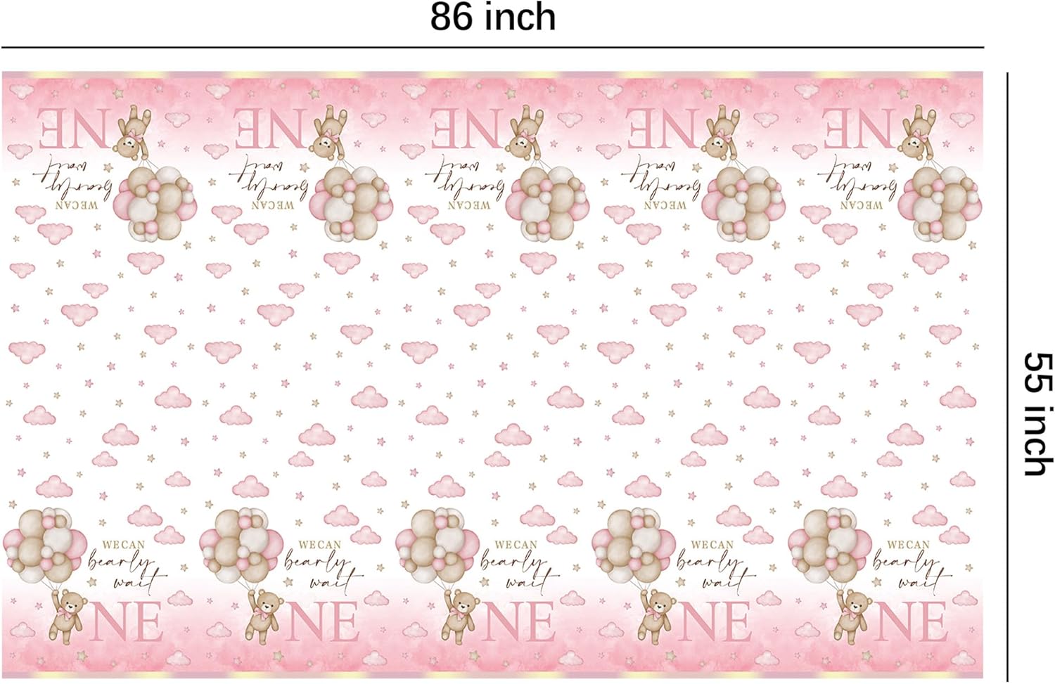 Bear 1st Birthday Tablecloth Set for Girl 3 Pack