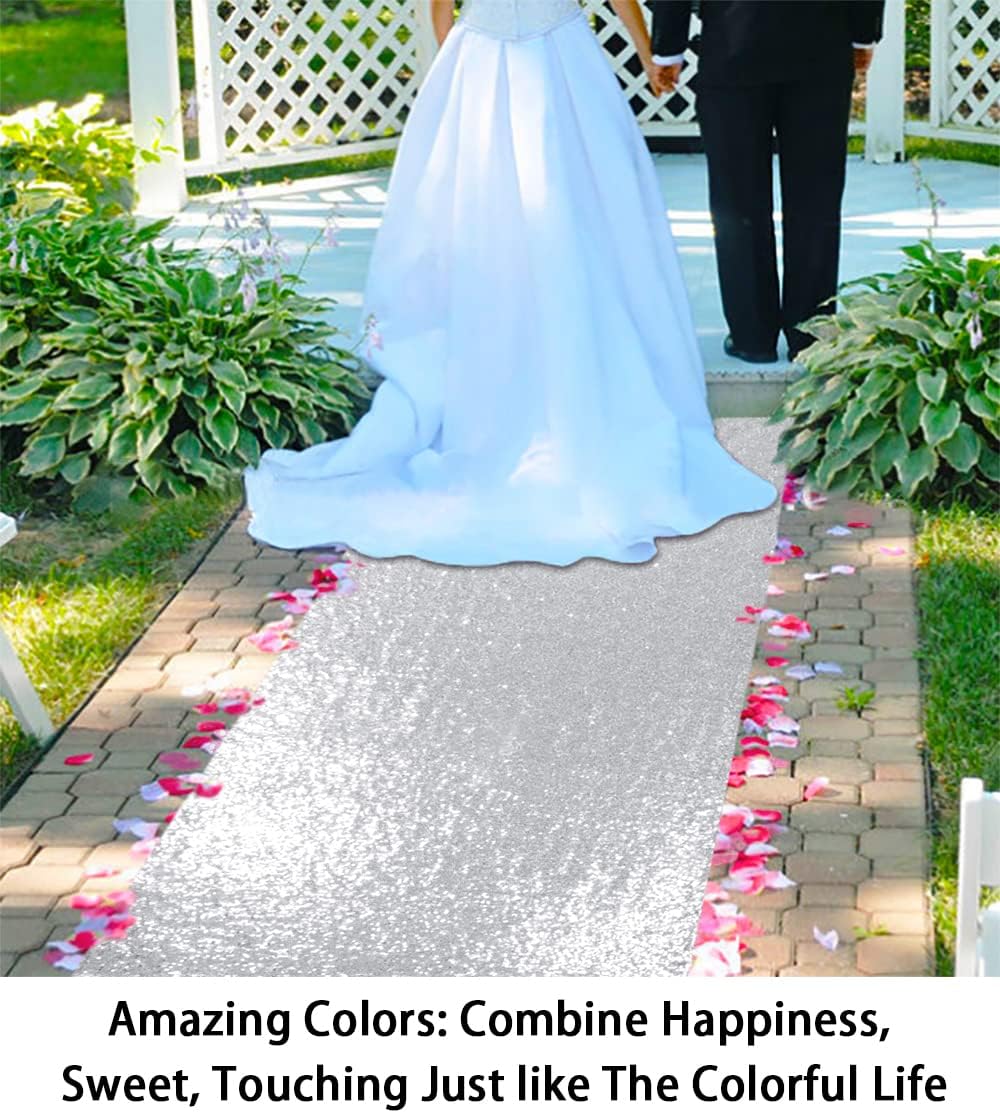 ShinyBeauty Silver Sequin Aisle Runner 3FTx15FT