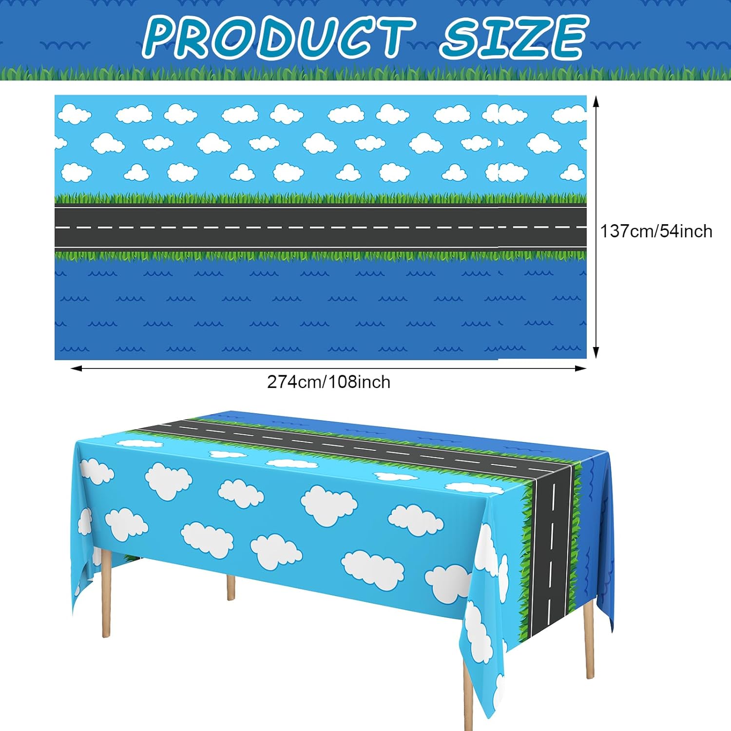 6 Pcs 108x54 Inches Traffic Themed Tablecloths for Birthday Parties