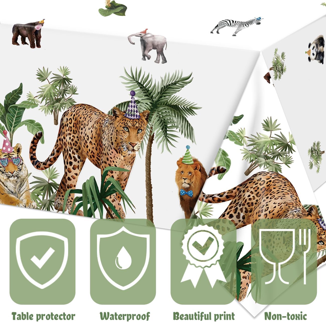 Haimimall Jungle Safari Tablecloths 3Pcs Set