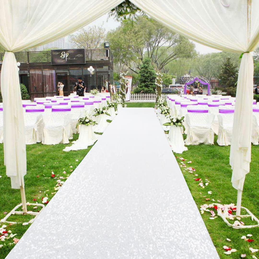 AMZLOKAE White Sequin Aisle Runner 2FTx15FT Wedding Glitter Rug Runner