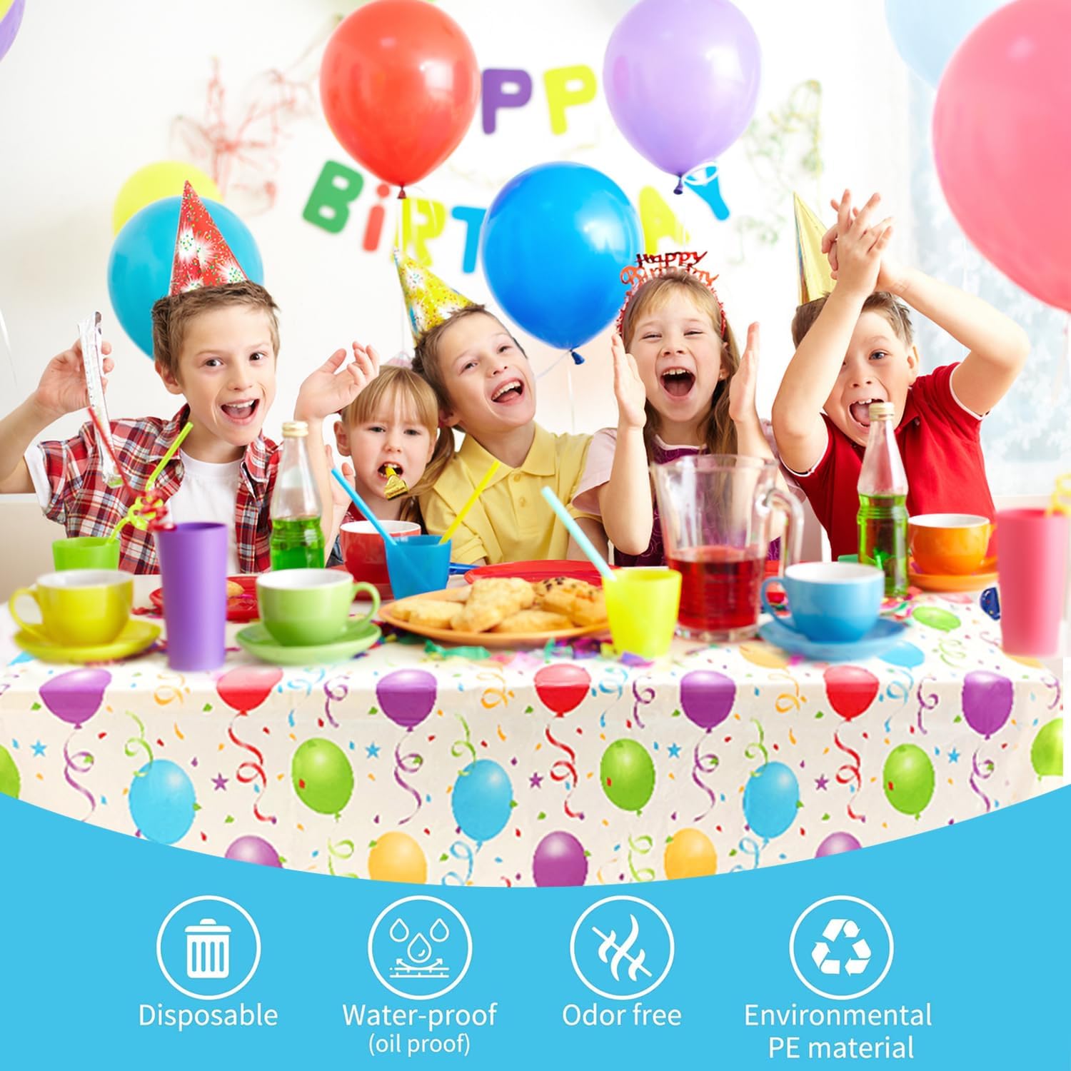 10 Pcs Balloon Pattern Plastic Tablecloth 54x72