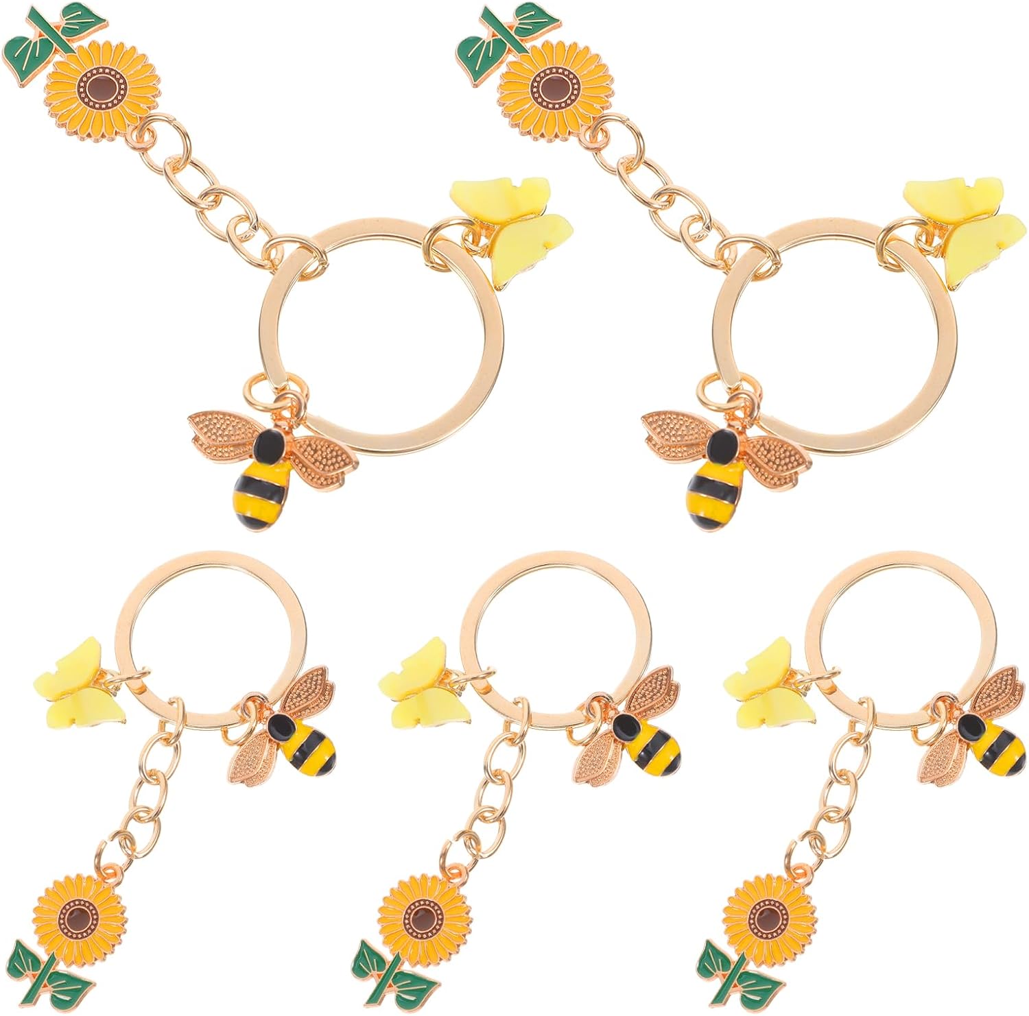 5pcs Alloy Enamel Bee Sunflower Keychain Set