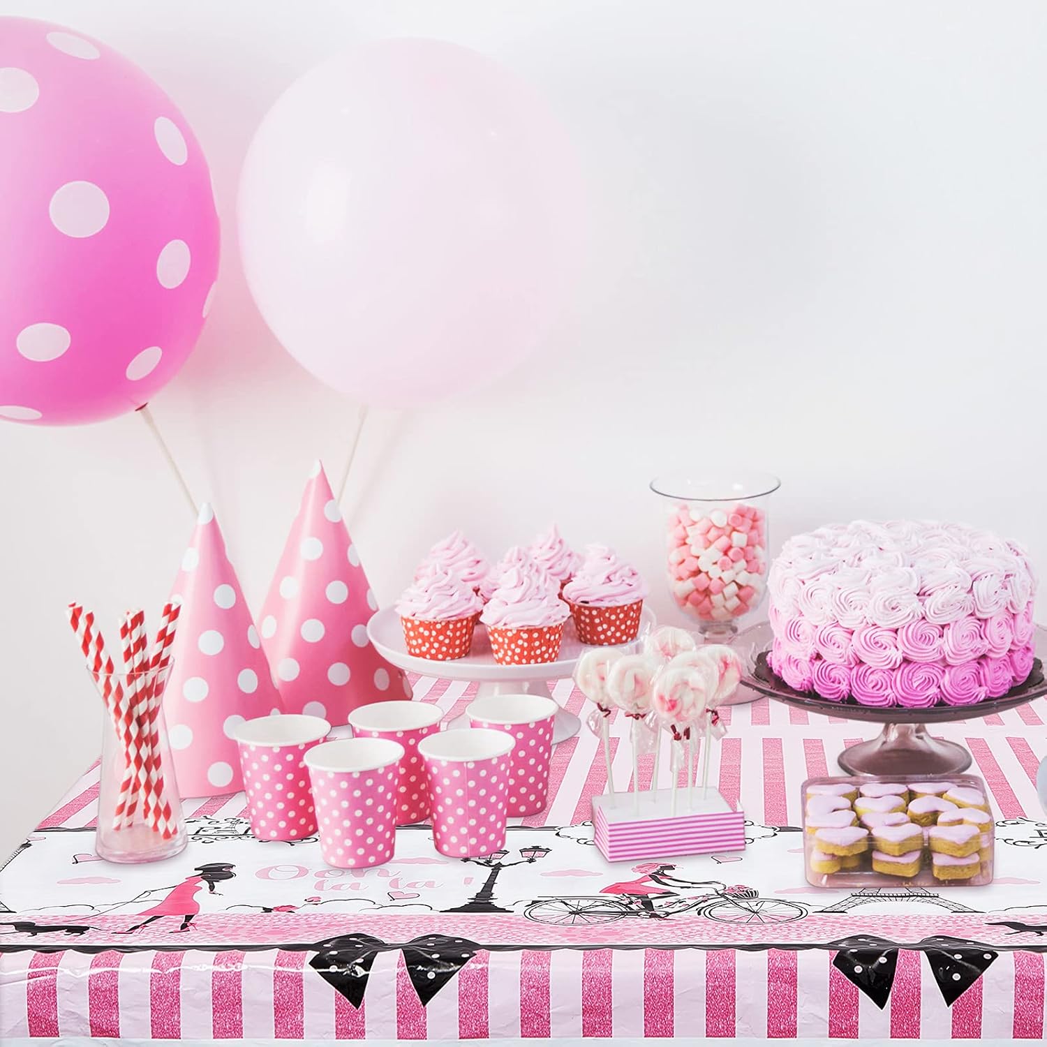 Irenare Paris Theme Pink Tablecloth for Girls Party Decorations