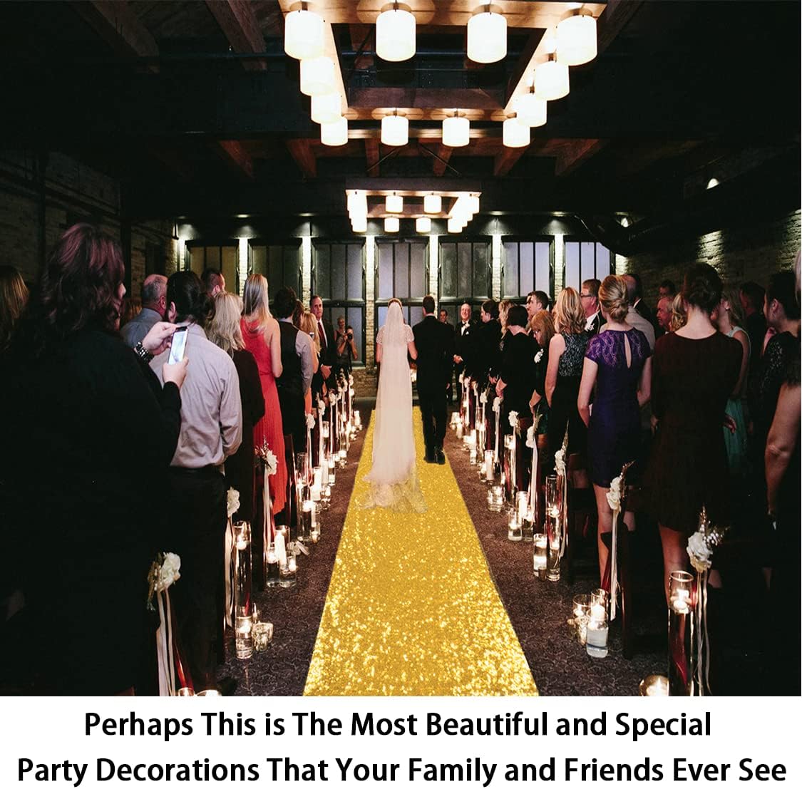 ShinyBeauty 4x20ft Sequined Gold Wedding Aisle Runner