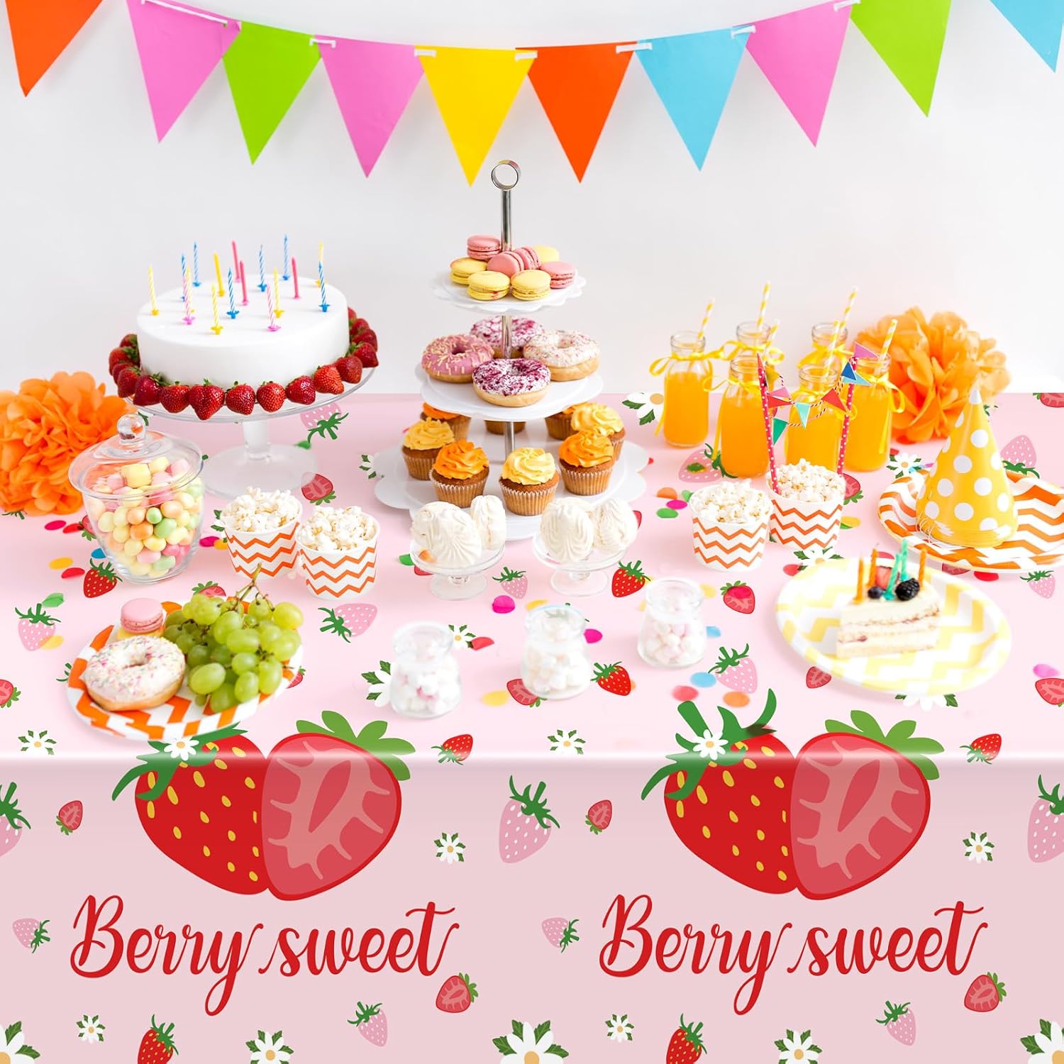 Hxezoc 3 Pack Strawberry Tablecloths for Parties