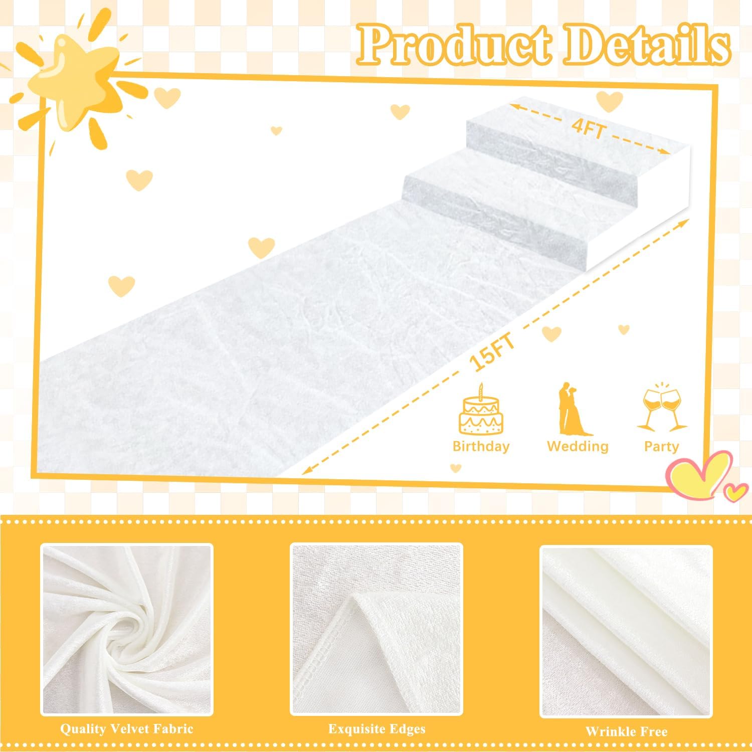 FOTSHARER White Wedding Aisle Runner Rug 4FTx15FT