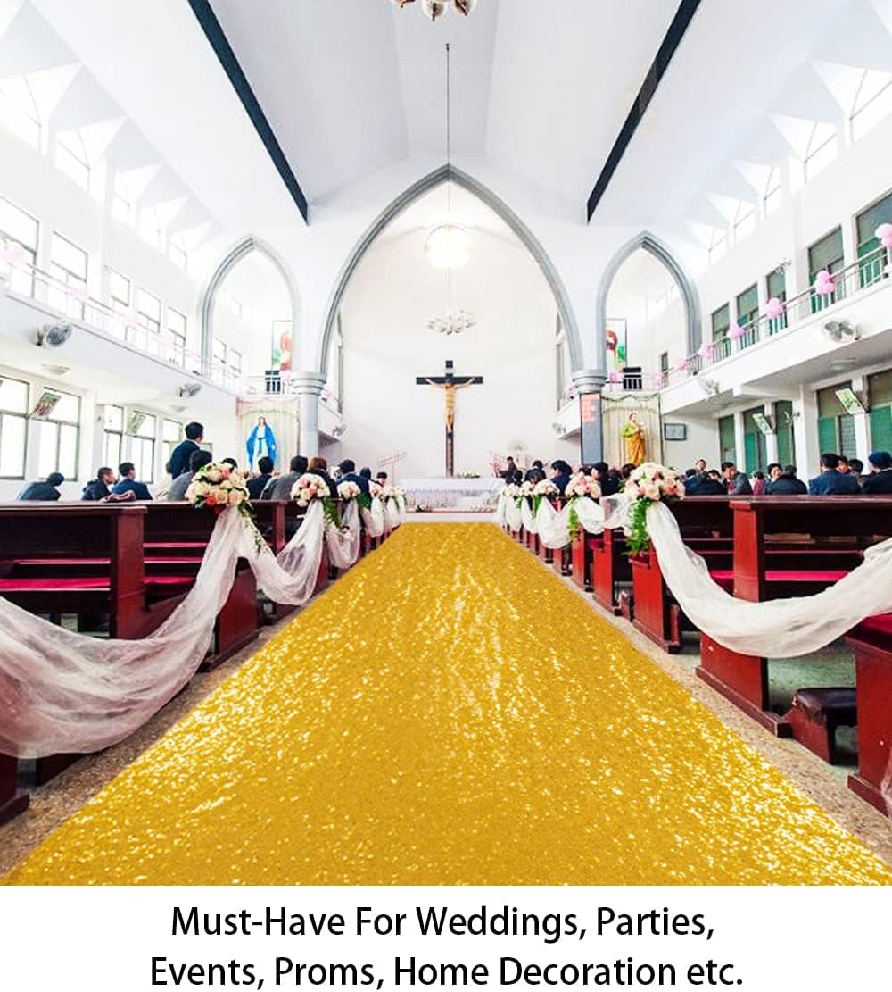 ShinyBeauty Gold Sequin Aisle Runner Wedding Decor 4FTx35FT