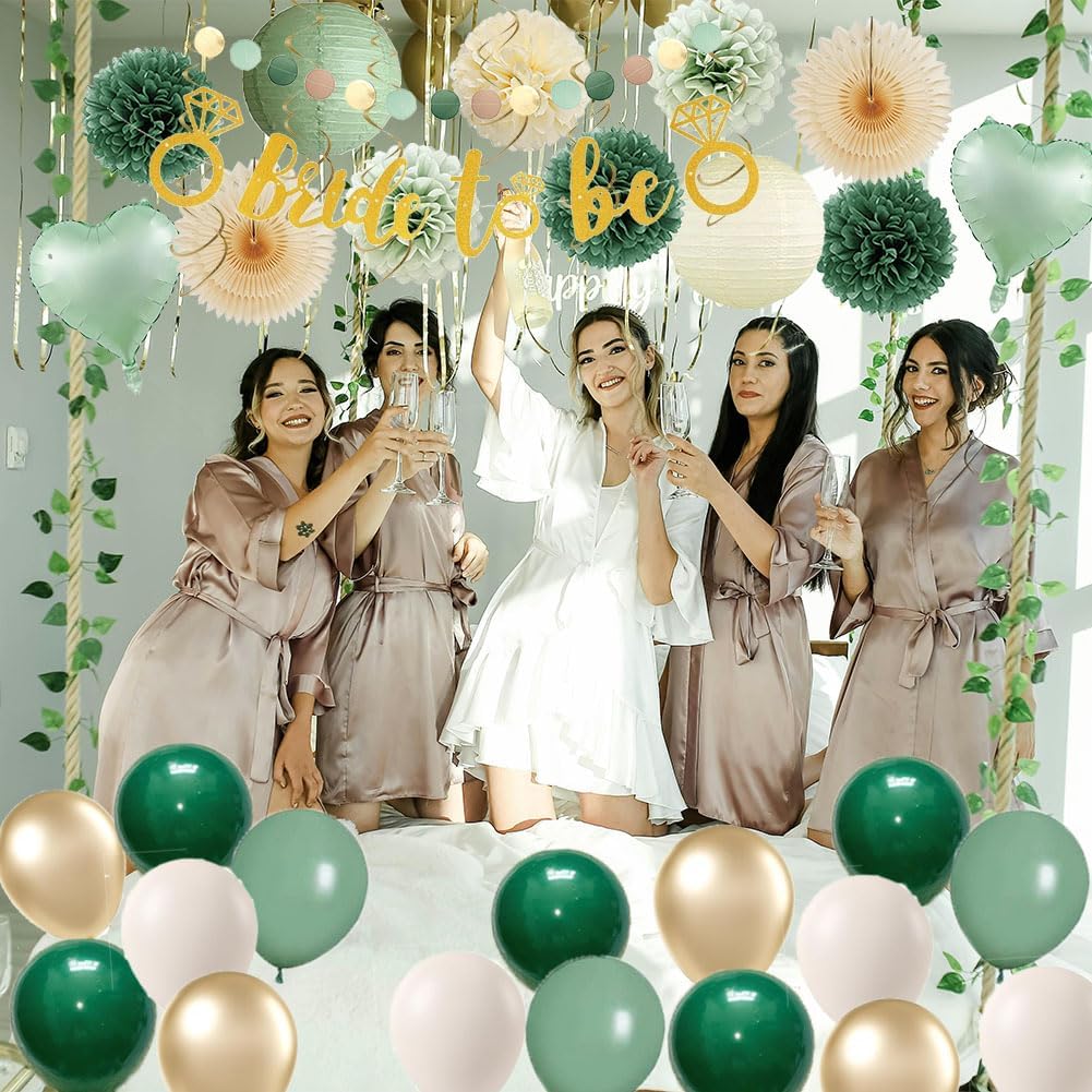 Sage Green Bridal Shower Decor Kit with Gold Balloons
