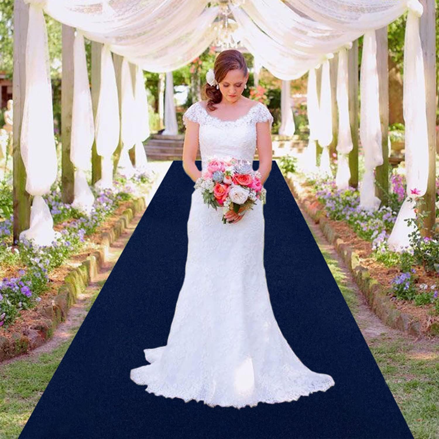 MODFUNS Navy Blue Velvet Aisle Runner 5x20ft Wedding Carpet Runner