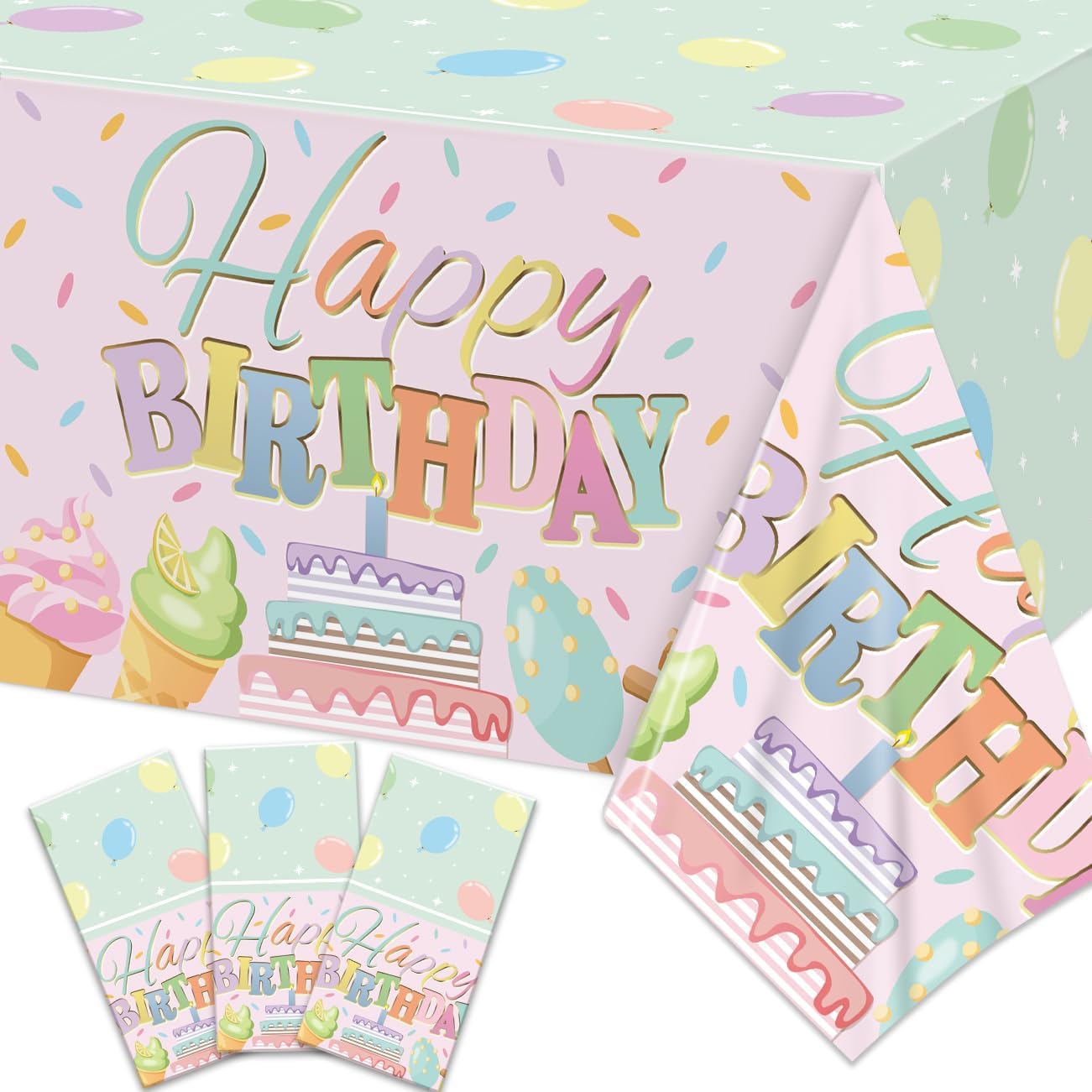 Zhynice Happy Birthday Tablecloth Set 3 Pcs Macaron Birthday Decorations
