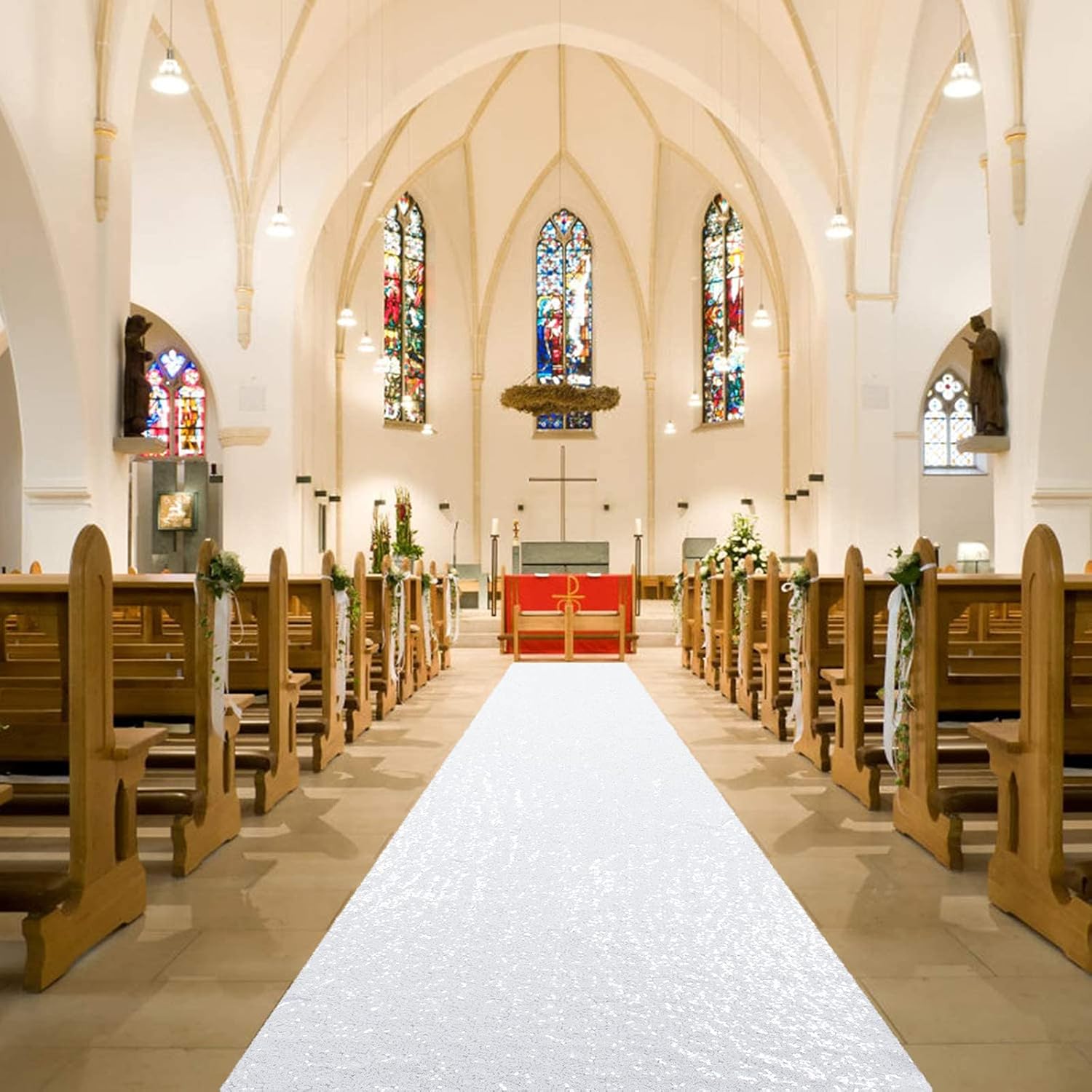 ShiDianYi White Aisle Runners for Weddings 24Inchx15FT Sequin Carpet Runner