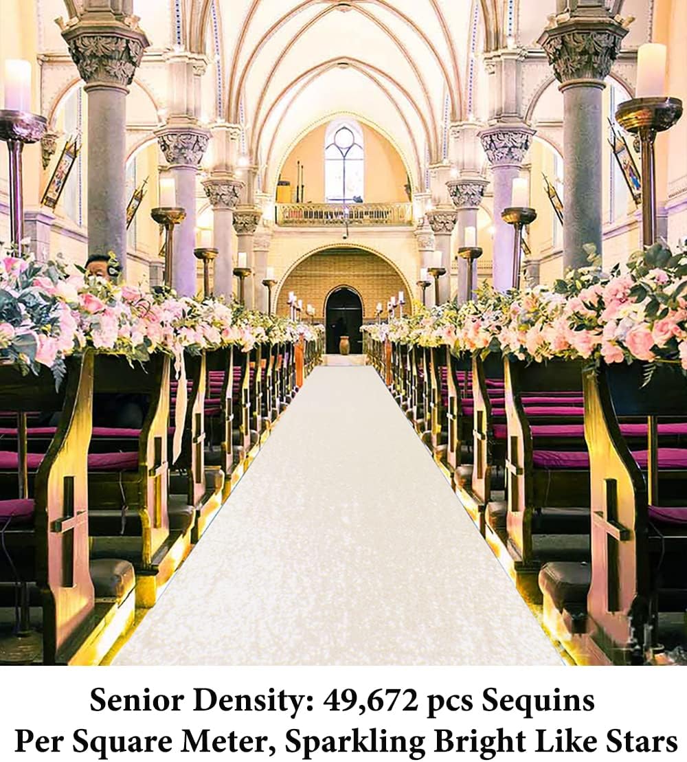 DuoBao Ivory Sequin Aisle Runner 15FTx2FT Wedding Decor