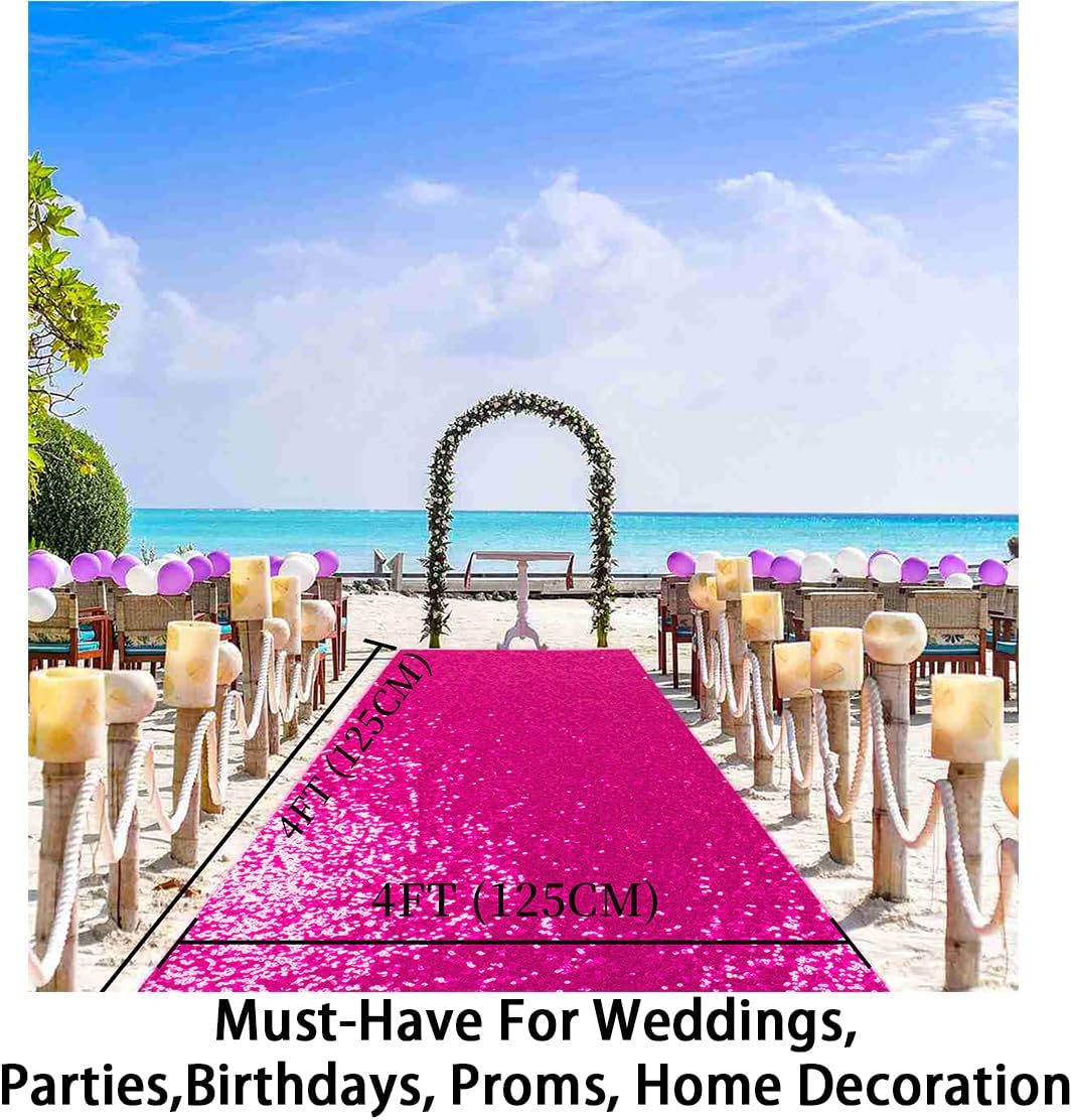 ShinyBeauty Fuchsia Sequin Aisle Runner 4FTx15FT