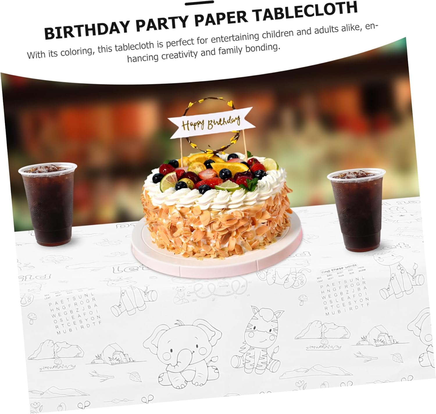 HOMSFOU Birthday Zoo Theme Paper Tablecloth for Parties