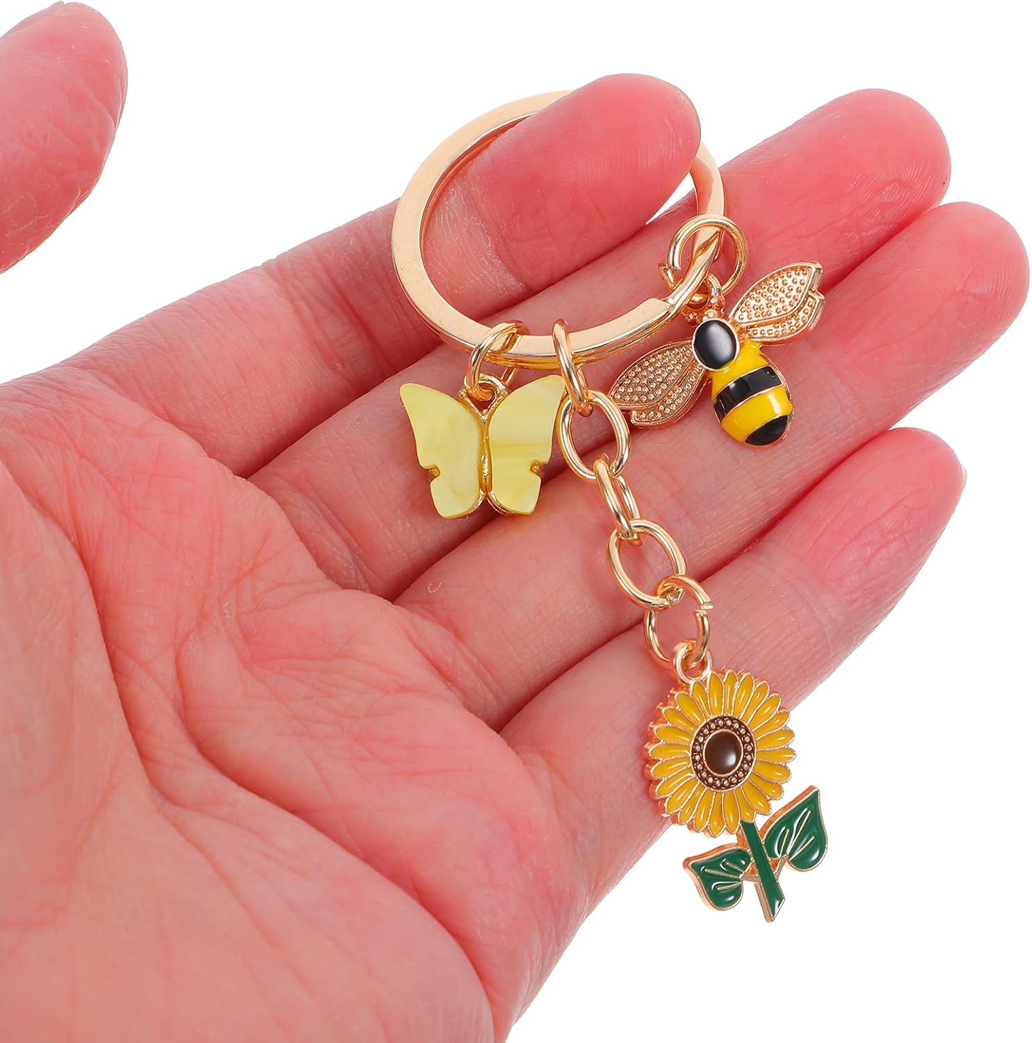 5pcs Alloy Enamel Bee Sunflower Keychain Set