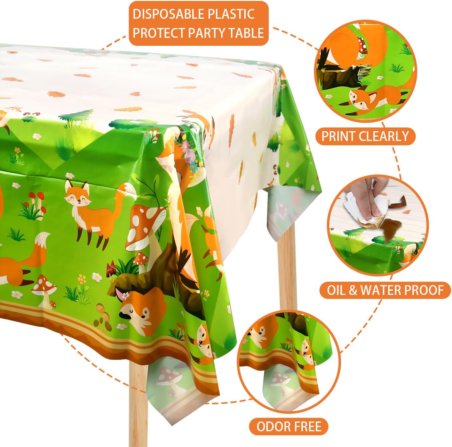 4 Pack Fox Themed Party Tablecloths 54x86 Inch